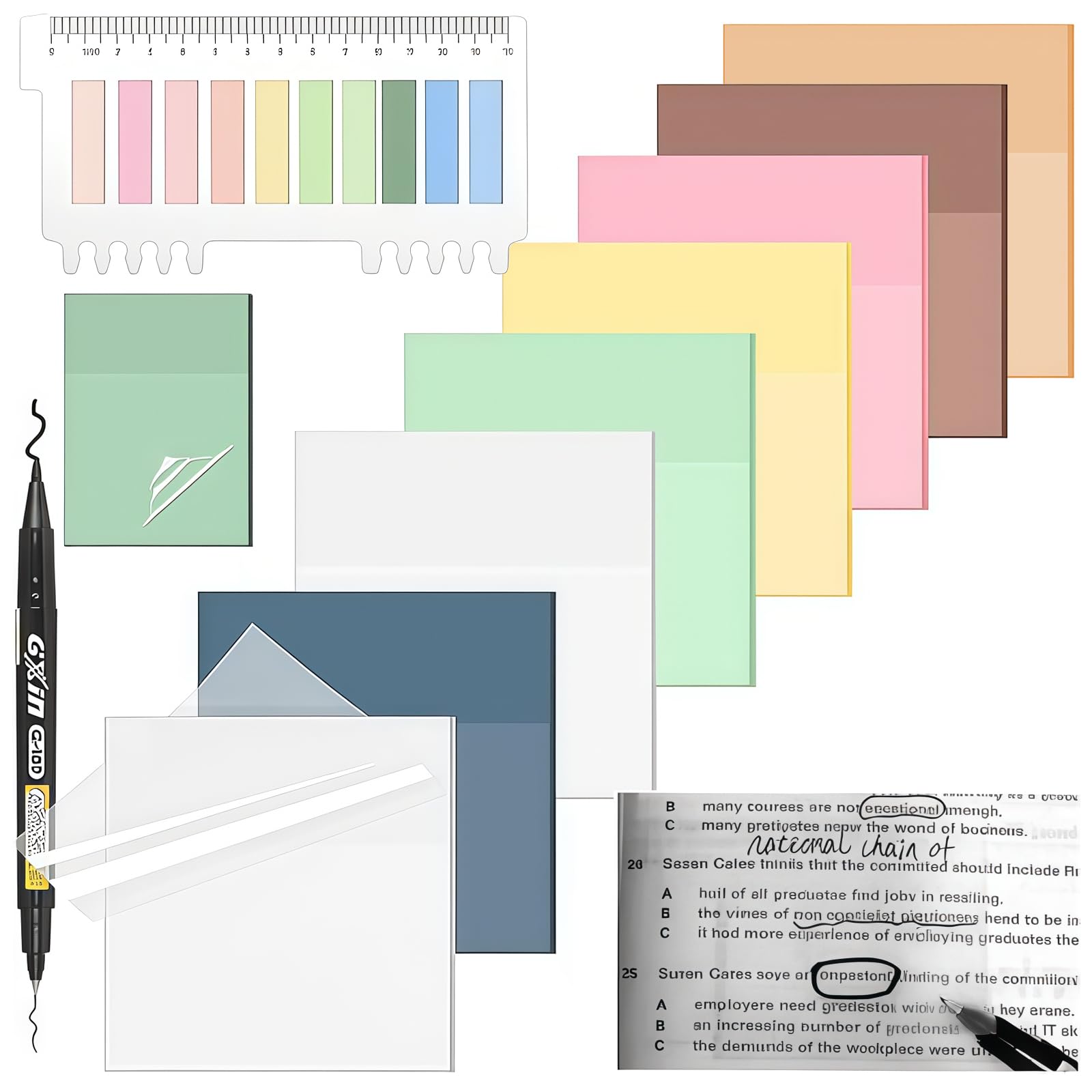 AstraGlam Transparent Sticky Notes with Sticky Tabs & Marker Pen, 10 Pack Clear Sticky Note, Strong Adhesion, Waterproof Translucent Sticky Note for Study, Book,Office,School Supplies