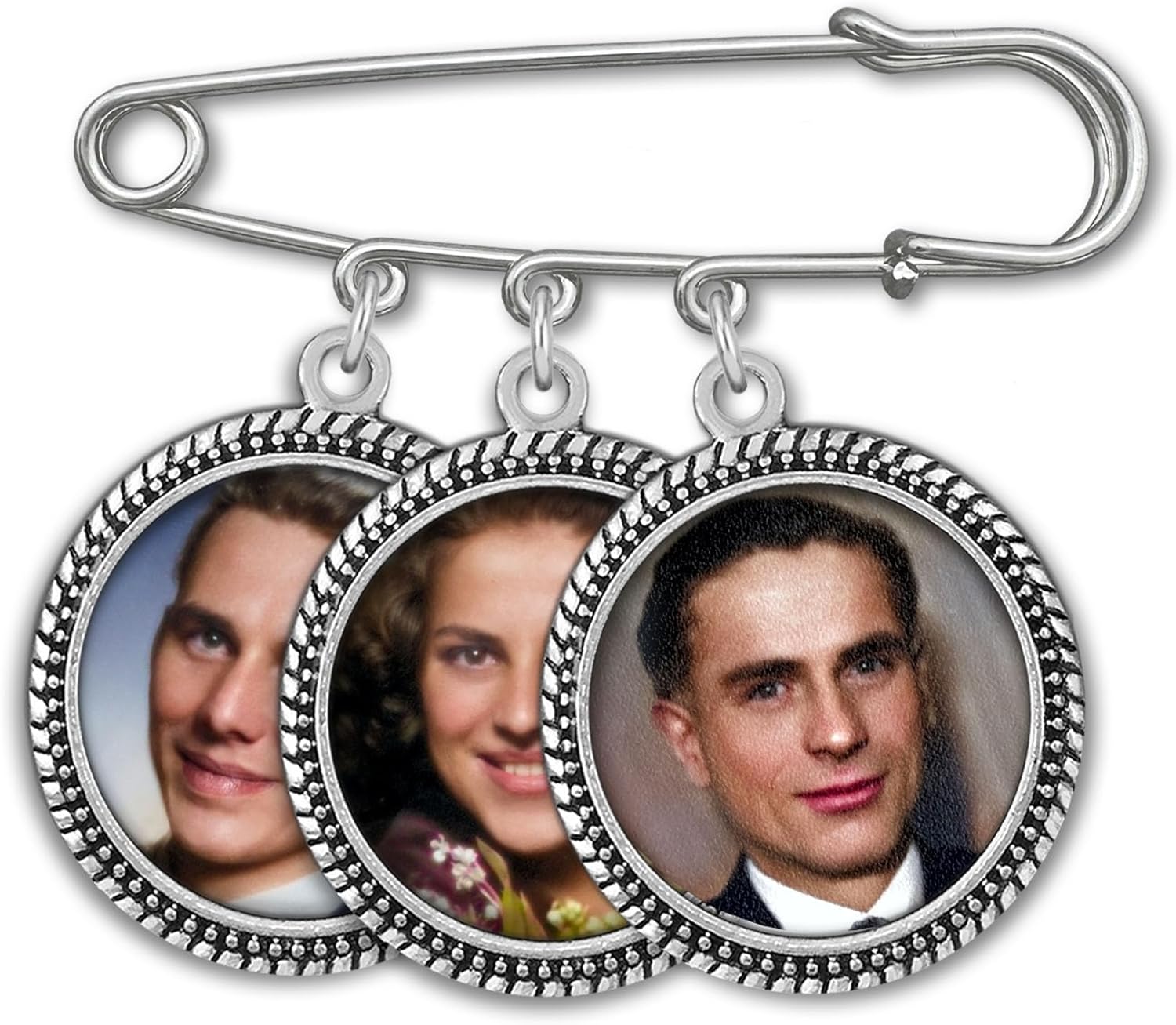 Photo Memory Pin for Wedding Groom Boutonniere Remembrance Charms Holds 3 Pictures with Photo Resizer