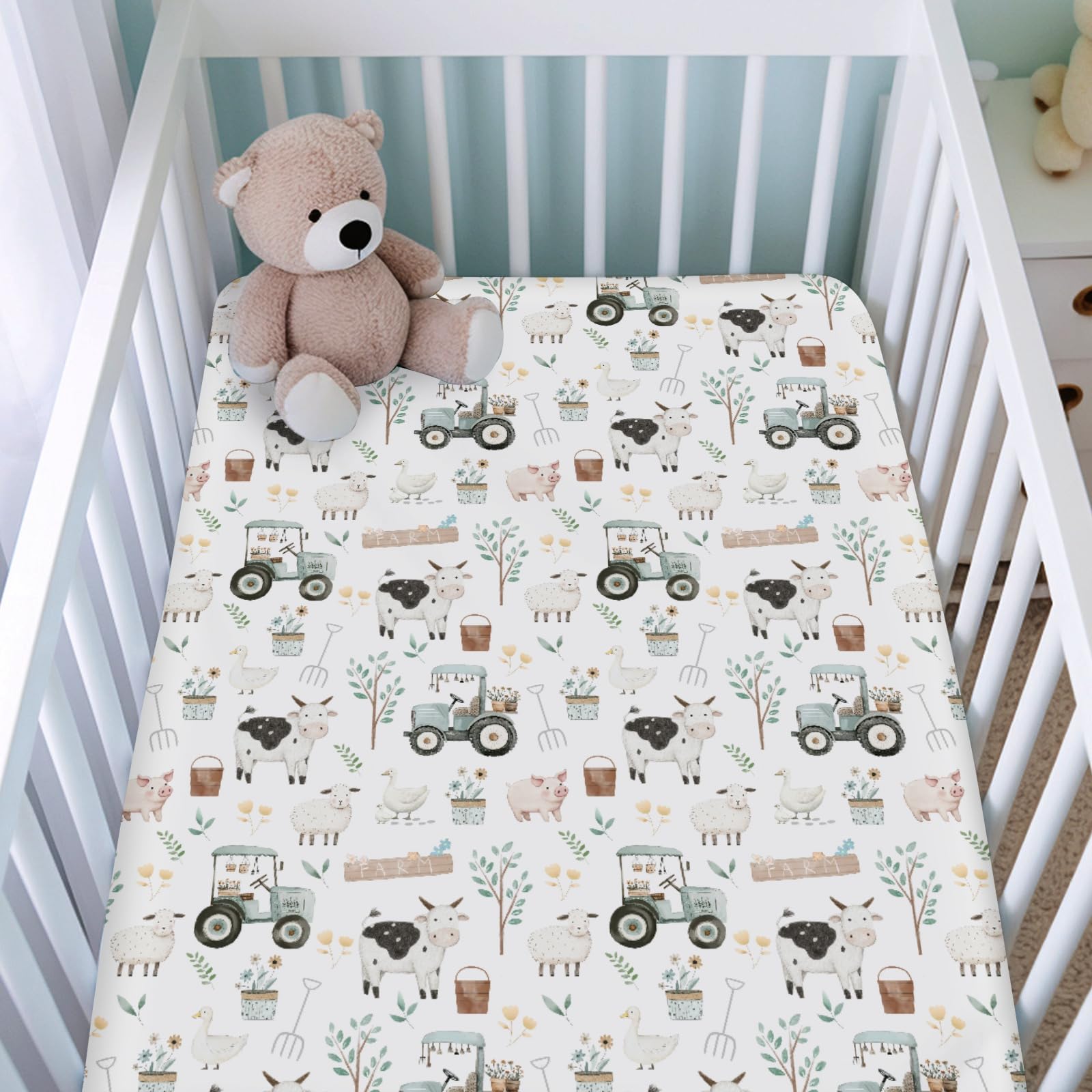 Boho Farm Animals Life Fitted Baby Crib Sheets Boy Girl 52