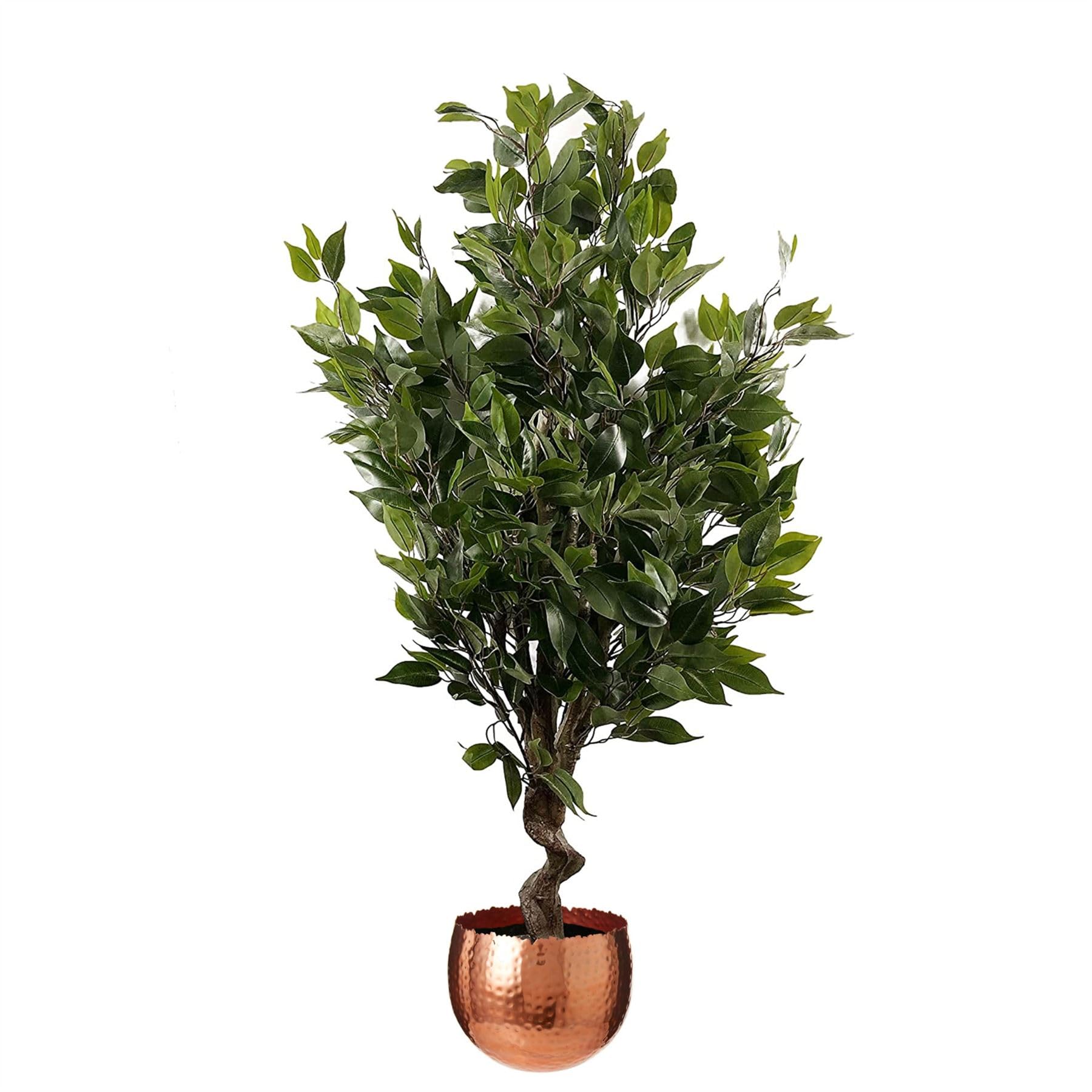 Leaf Evergreen Twist Ficus Artificial Plant - 110cm - Copper Planter