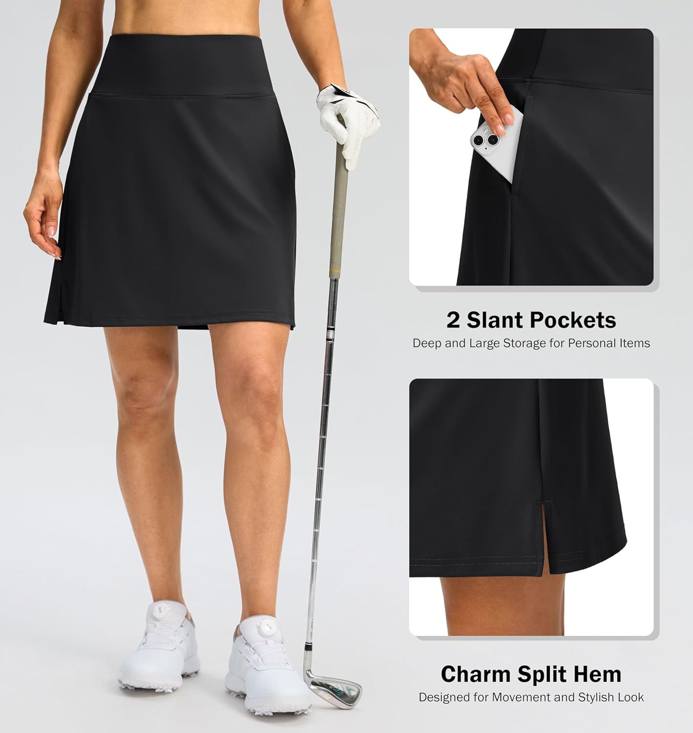 SANTINY 18" Skorts for Women 3 Pockets High Waist Long Athletic Tennis Skirt Golf Skort for Casual Summer Travel - Image 3