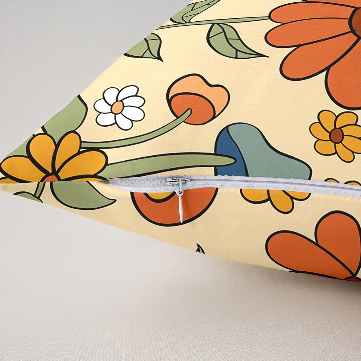 Mushroom Throw Pillow Covers 24"x24" Set of 2 Soft Mushroom Retro 60S 70S Floral Pillow Cases Cushion Covers for Living Room Bedroom Vintage Flowers Decorative Throw Pillowcases for Sofa Couch Chair