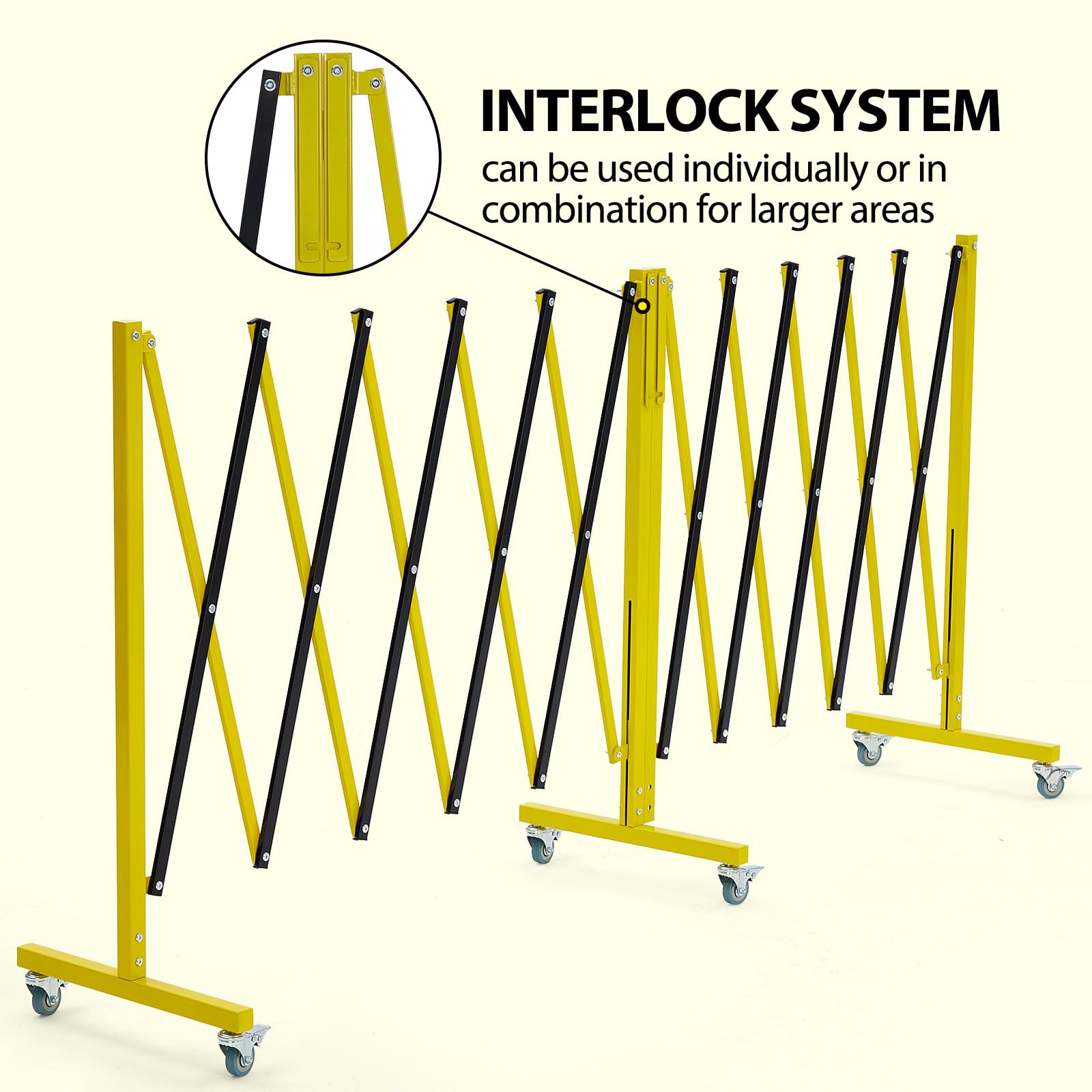 Garvee Barrière de sécurité Industrielle Extensible en métal - Portable, rotative, avec roulettes et Panneau d'avertissement, Contrôle de Circulation rétractable, Sécurité des installations, 6.05m