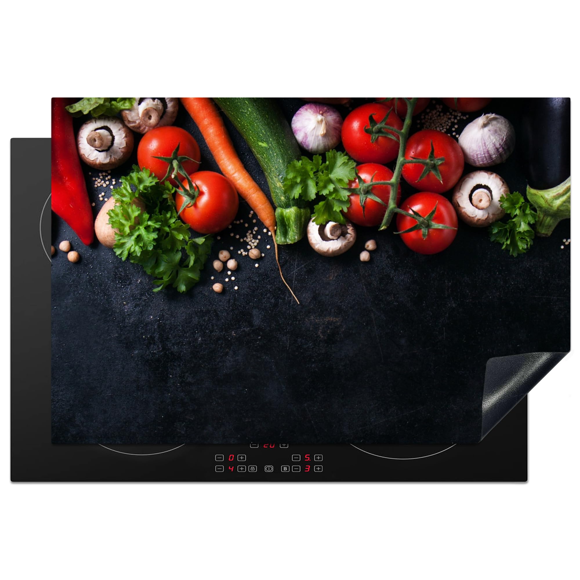 KitchenYeah© Induction Hob Cover Protector Mat 20.1"x30.3" / 77x51 cm Kitchen Universal Ceramic Covers for Electric Cookers Vinyl Vegetable - Herbs - Spices - Black - Rustic - Kitchen