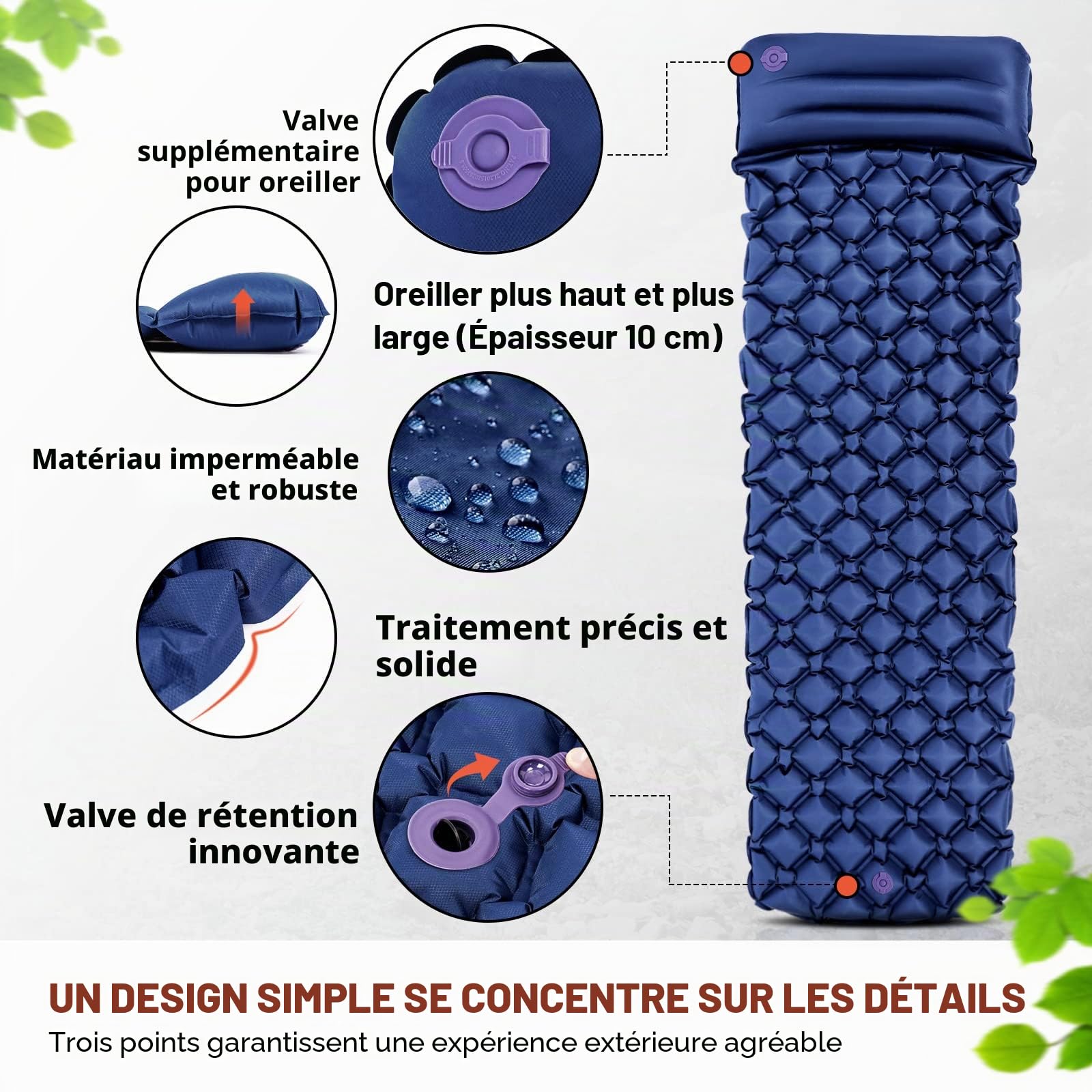 HIKENTURE Matelas de Camping et d'extérieur Ultra léger - Matelas Gonflable - Matelas Isolant Gonflable - Petit encombrement - Tapis de Couchage Ultra léger - pour randonnée, Trekking - Tapis de