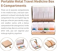 Vista 5 de Caja de medicina portátil de metal con espejo / 8 compartimentos (dorado)