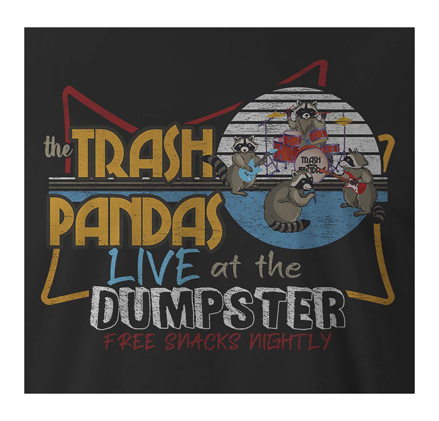 9 Crowns Tees Trash Pandas Funny Racoon Concert Tee (Unisex Black, X-Large)