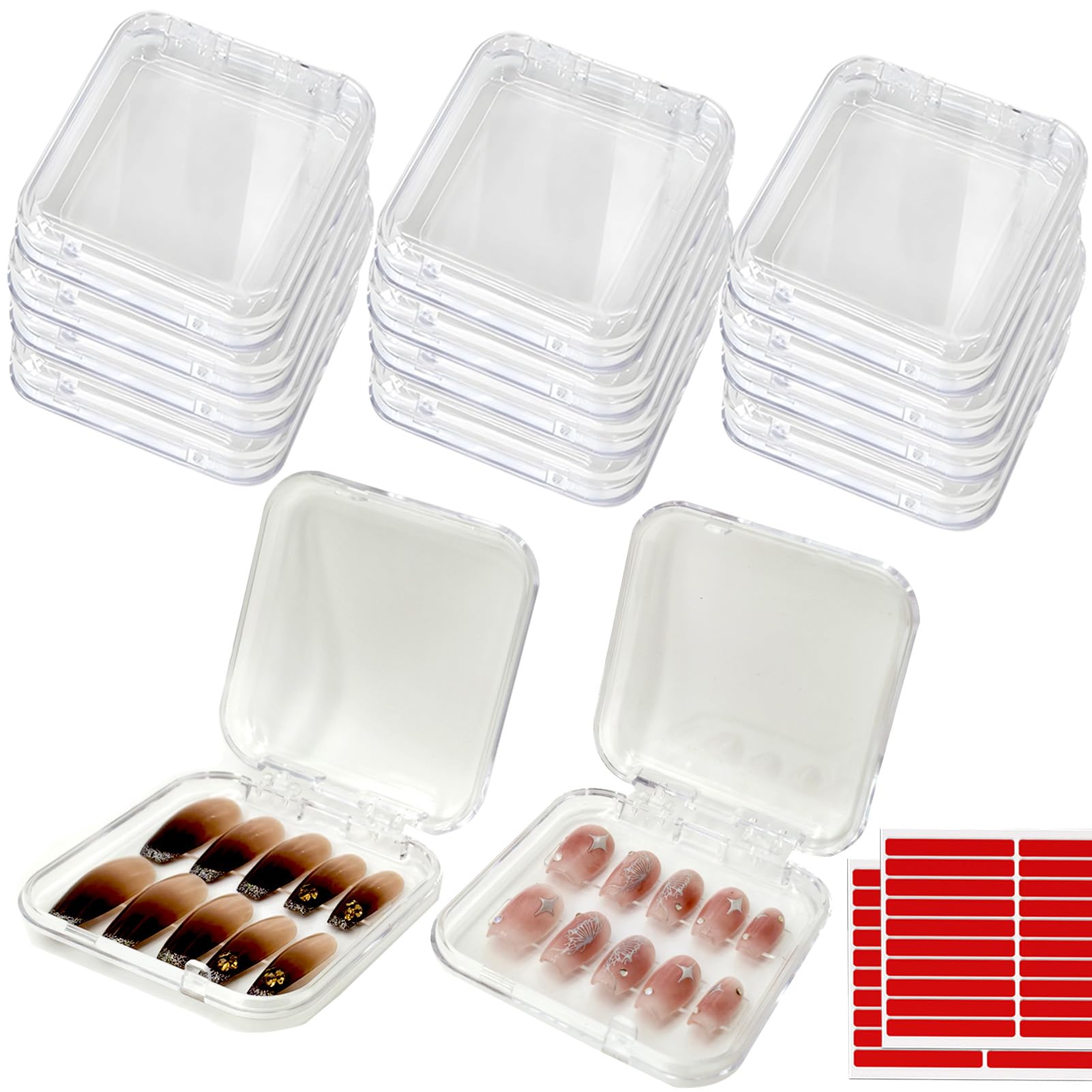 Photo 1 of 14 Pcs Press On Nail Packaging Box Press on Nail Storage Box for Press Ons with 60 Pcs Adhesive Double Sided Tape for Fake Nail Storage Case Nail Display Nail Salon Supplies Nail Art Business (Clear)