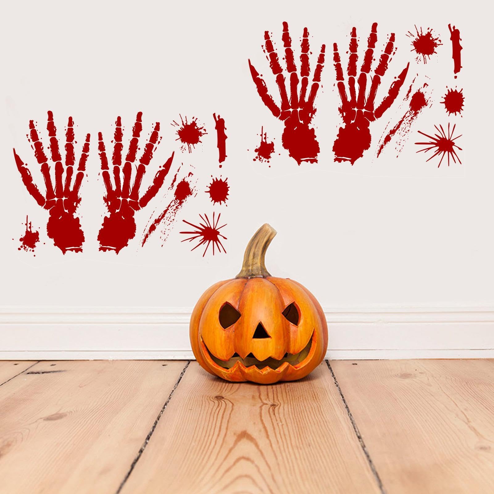Autocollants D'Halloween Fenêtre - 9 Feuilles D'empreintes Sanglantes, En PVC, Réutilisables