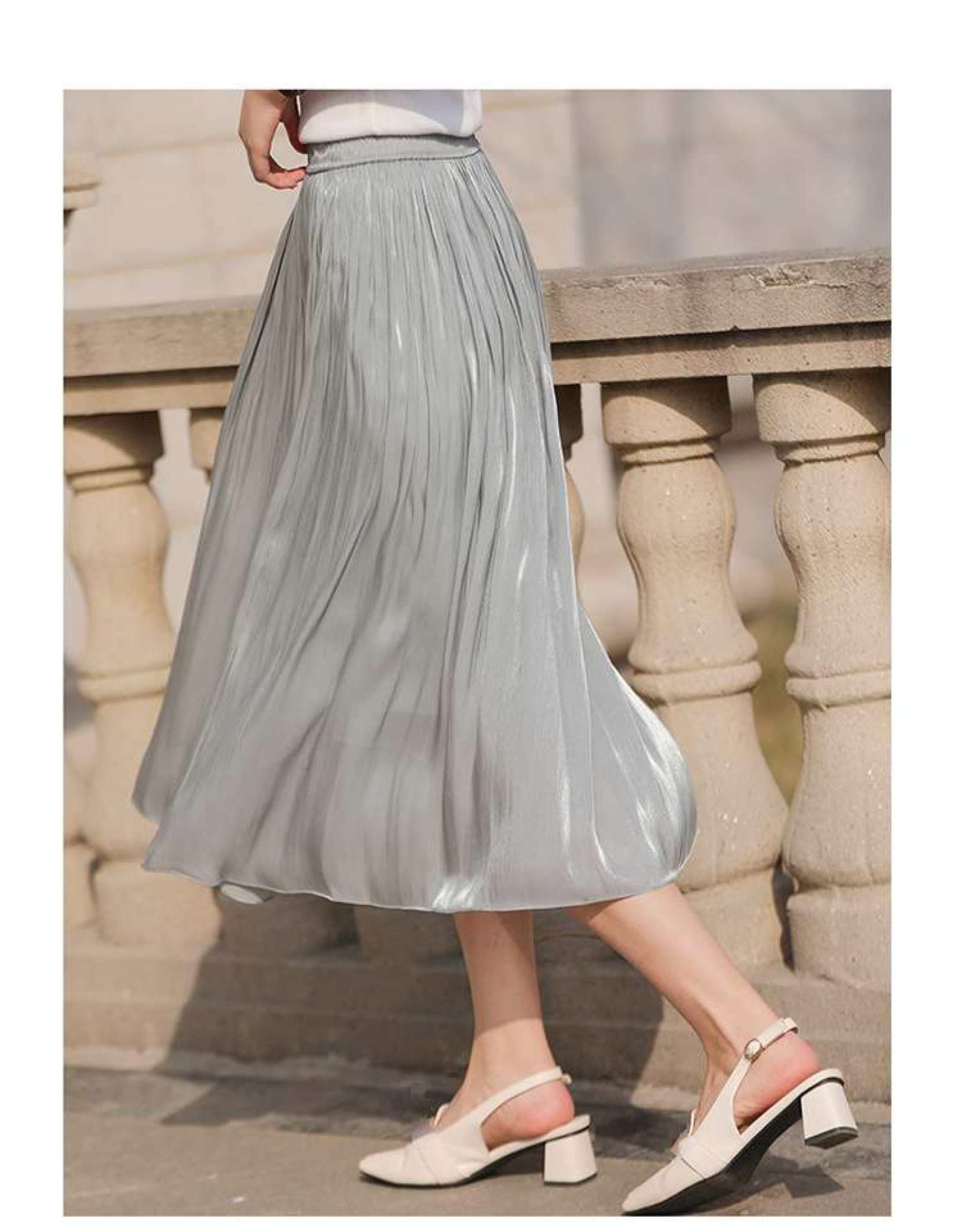 Jupe Taille Haute en Satin De Soie pour Femme - Jupe Trapèze en Maille De Couleur Unie pour L'Été Jupe Mi-Longue Polyvalente Jupe Parapluie Élancée, Jupe Drapée Douce Et Soyeuse À La