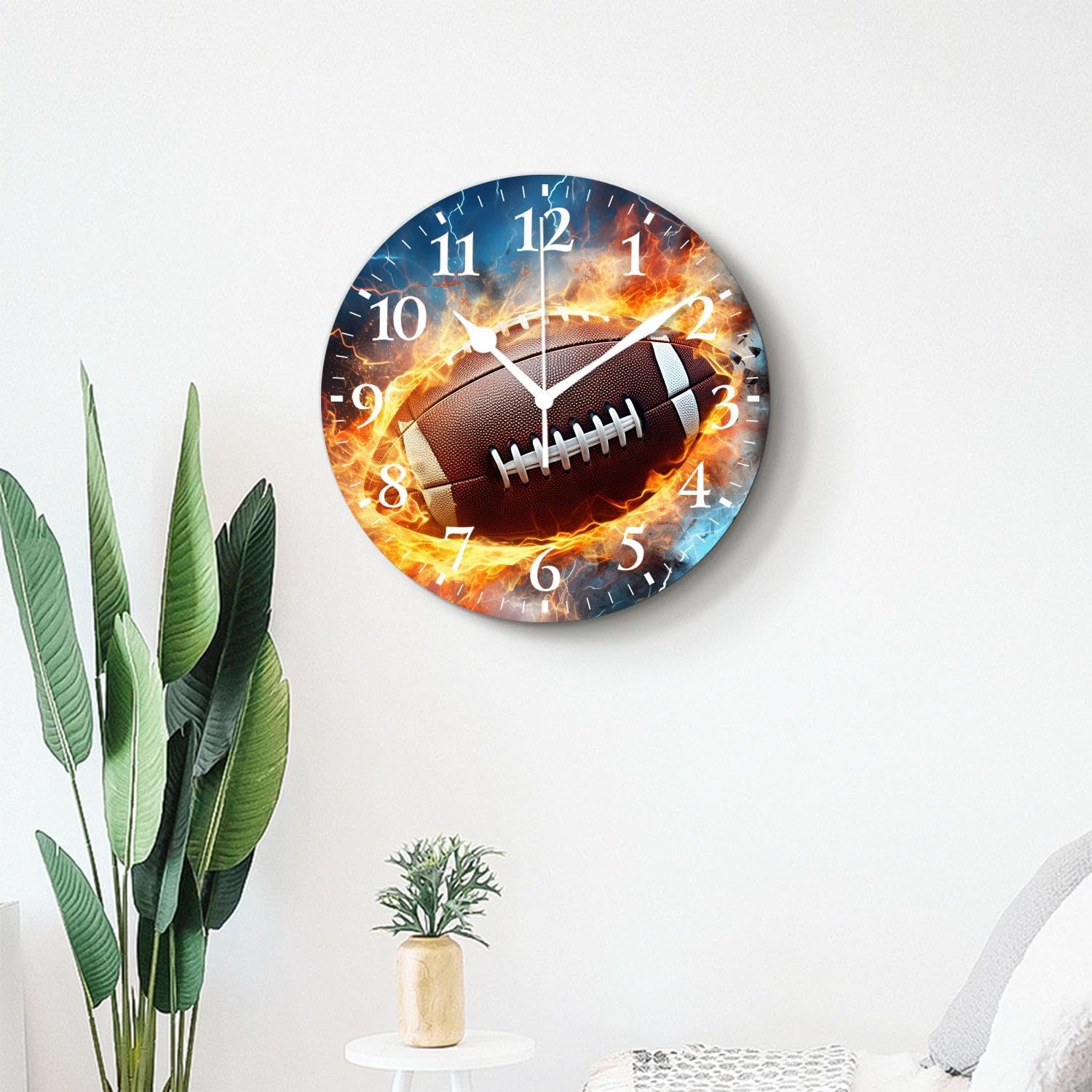 Battery Operated Decor Clocks Non-Ticking Silent Clocks Personalized Wall Clock with Photo for Bathroom,Office,Living Room-Rugby in Fire(16inch)