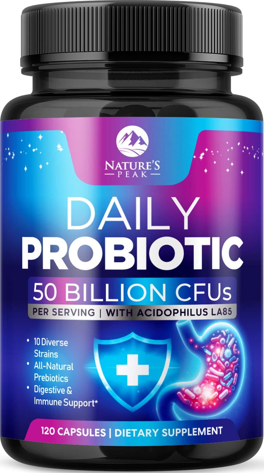 Probiotics 50 Billion CFU Per Capsule - 10 Premium Strains + Digestive Enzymes & Prebiotics - Best Probiotic for Women & Men, Supports Immune, Gut Health, Constipation, Gas & Bloating - 120 Capsules 120 Count (Pack of 1)