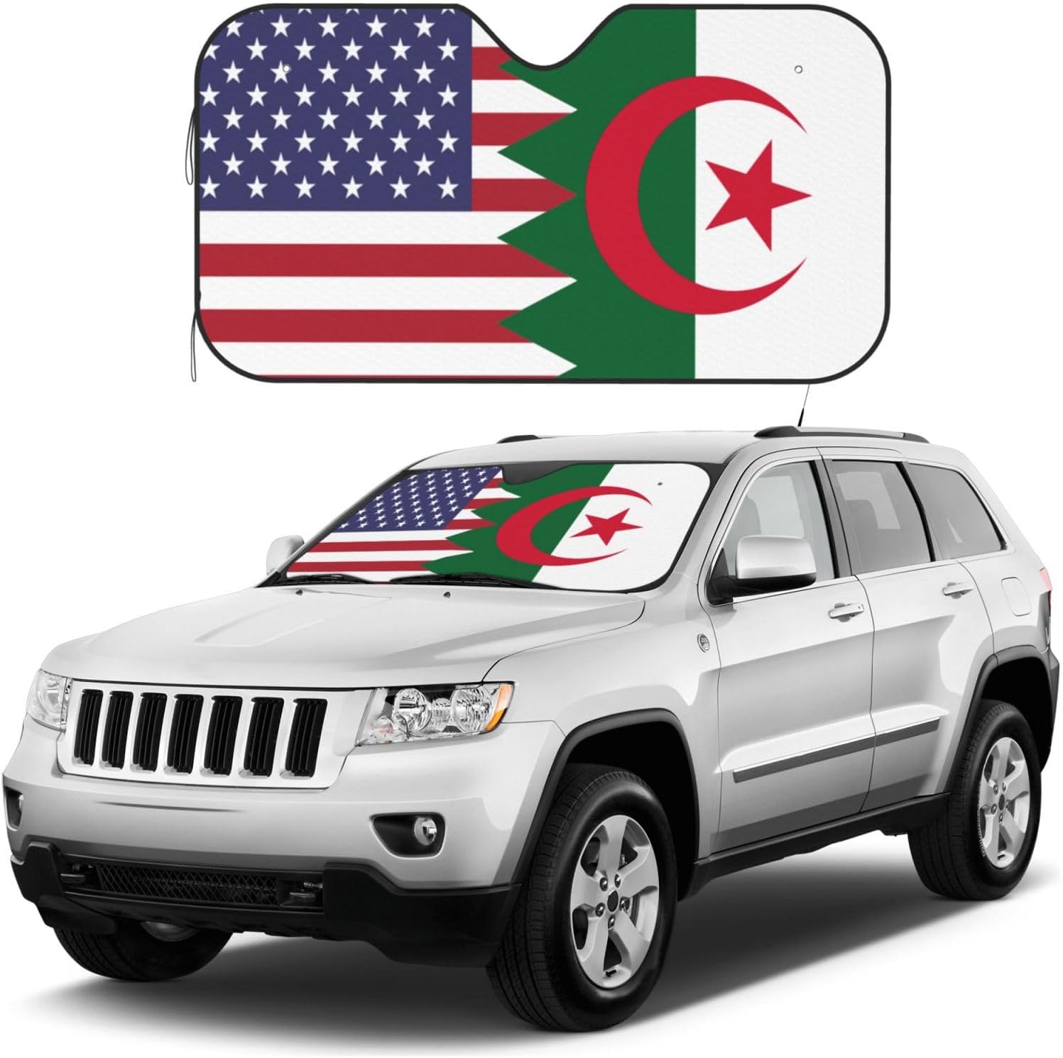 America Algeria Friendship Flag Foldable Car Windshield Sunshade Blocks Heat and Sun Glare Uv Rays