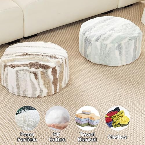 Miniatura 3 de A.B Crew Funda redonda sin relleno para puf con cremallera, funda para puf otomano redonda, funda de cojín para reposapiés, funda para puf para