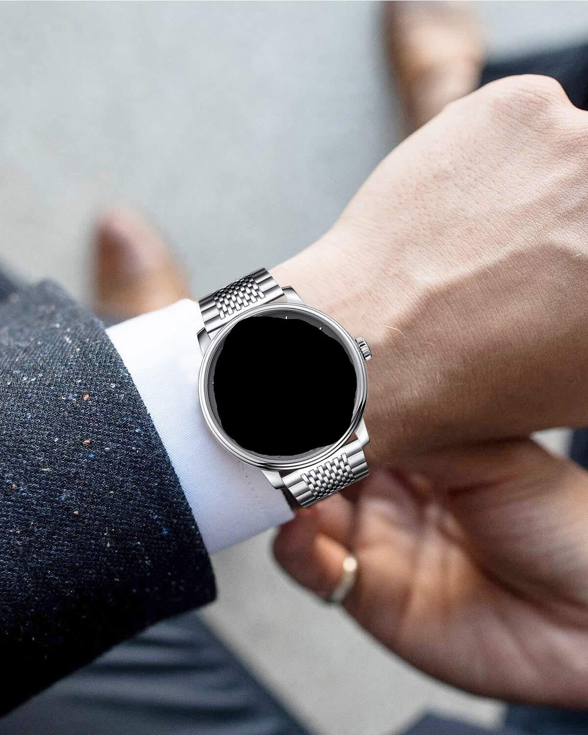 Stainless Steel Watch BandMetal Watch Strap for Men Women Replacement with Double-Lock Deployment Clasp