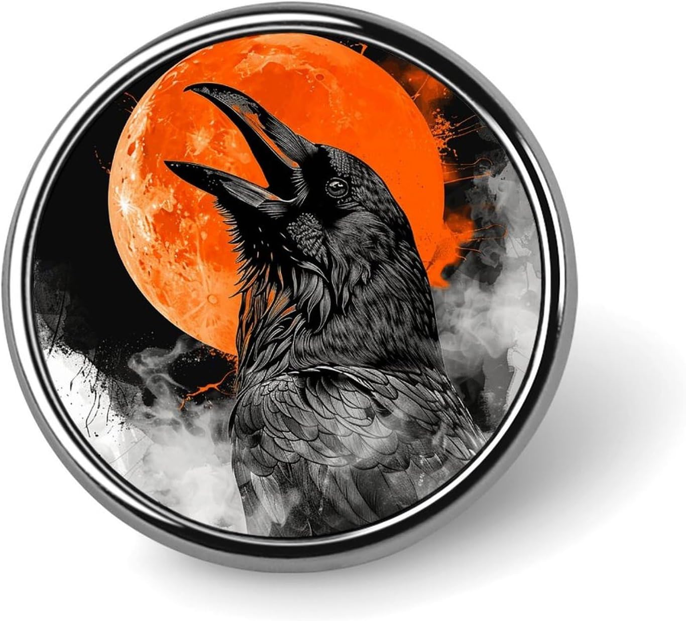 Aluminum Alloy Lapel Pin Round Backpack Pins, Crow Opens His Mouth