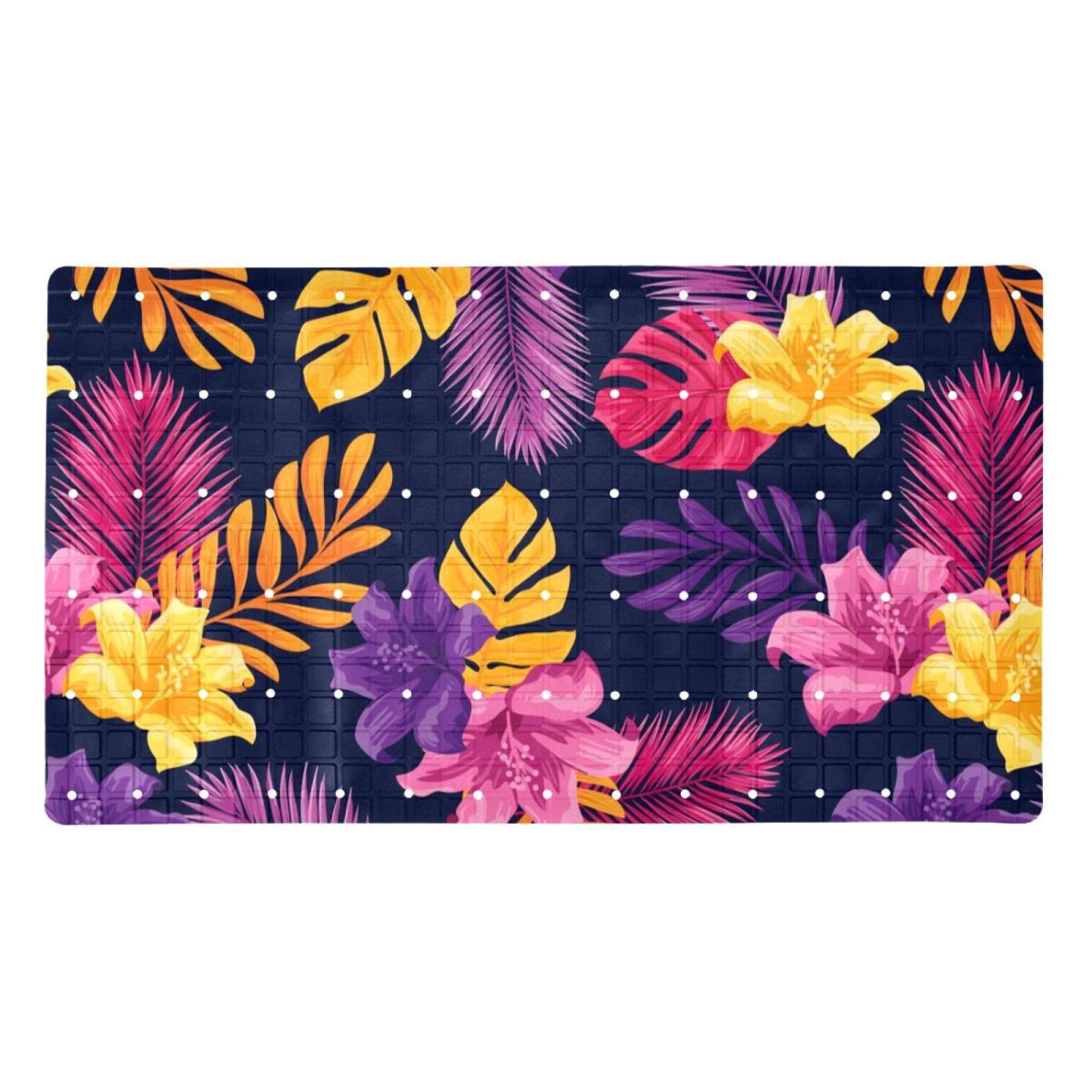 Tapis de bain antidérapant à ventouses floral rose jaune violet 40x70cm