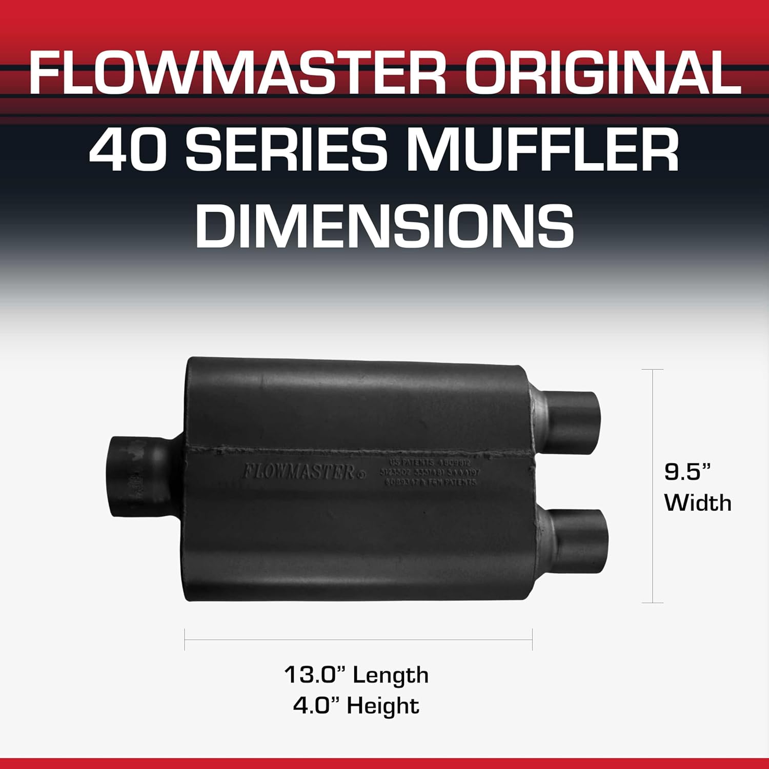 Flowmaster 40 Series Original Chambered Muffler – 3.00” Center In / 2.50” Dual Out – Aggressive Sound – 16-Gauge Aluminized Steel – For Muscle Cars, Street Rods, Trucks, SUVs & Strip Builds (430402)