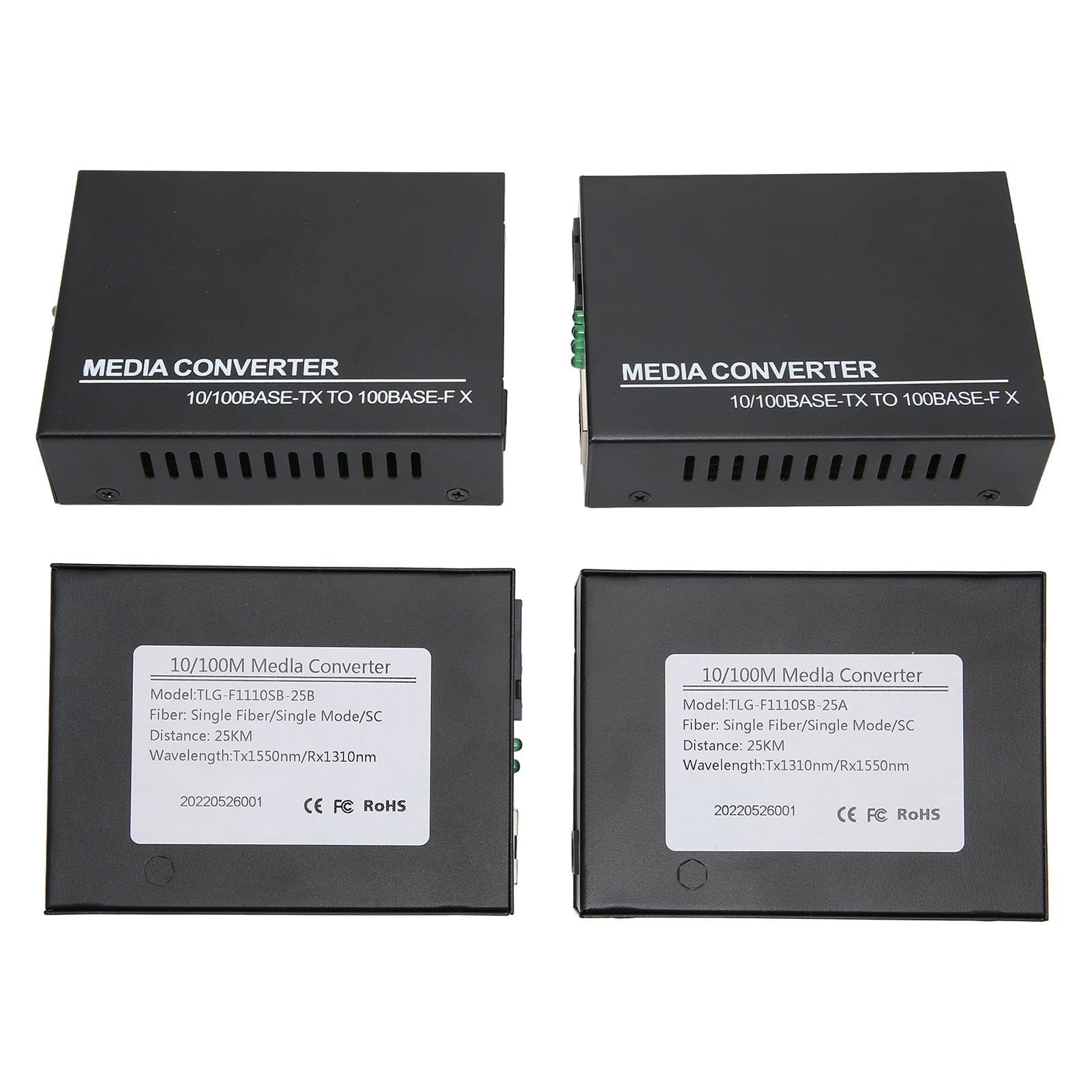 Annadue Convertisseur de Média Fibre Ethernet, RJ45 vers 100Base FX, Émetteur-Récepteur SC Monomode Intégré, 10/100M, Jusqu'à 25 Km