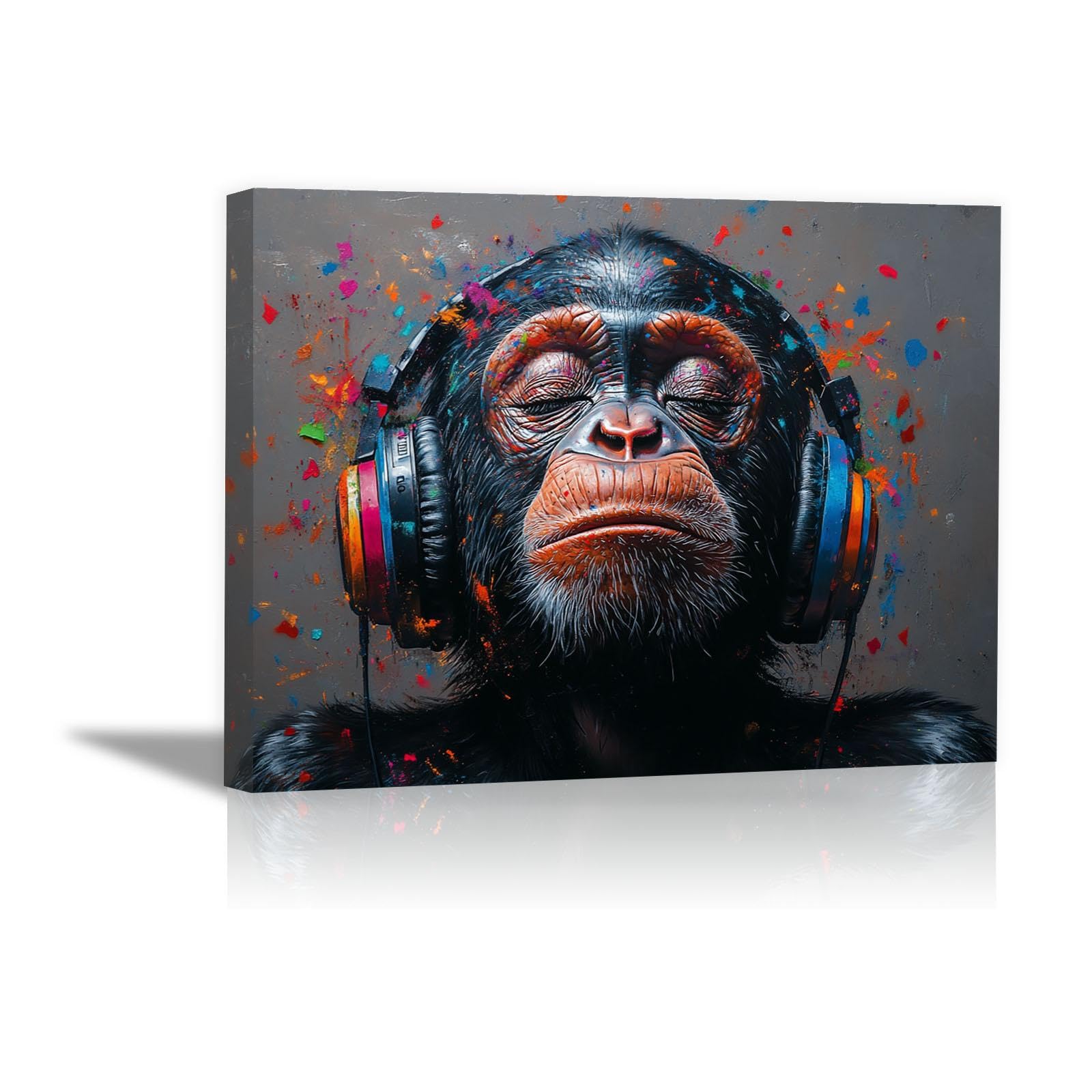 TZKRWRH Nero Quadro su tela graffiti, Orangutan musicale colorati Modern Inspirational Pictures, Stampa artistica per sala da pranzo, cucina, casa, ufficio-60x80cm Incorniciato