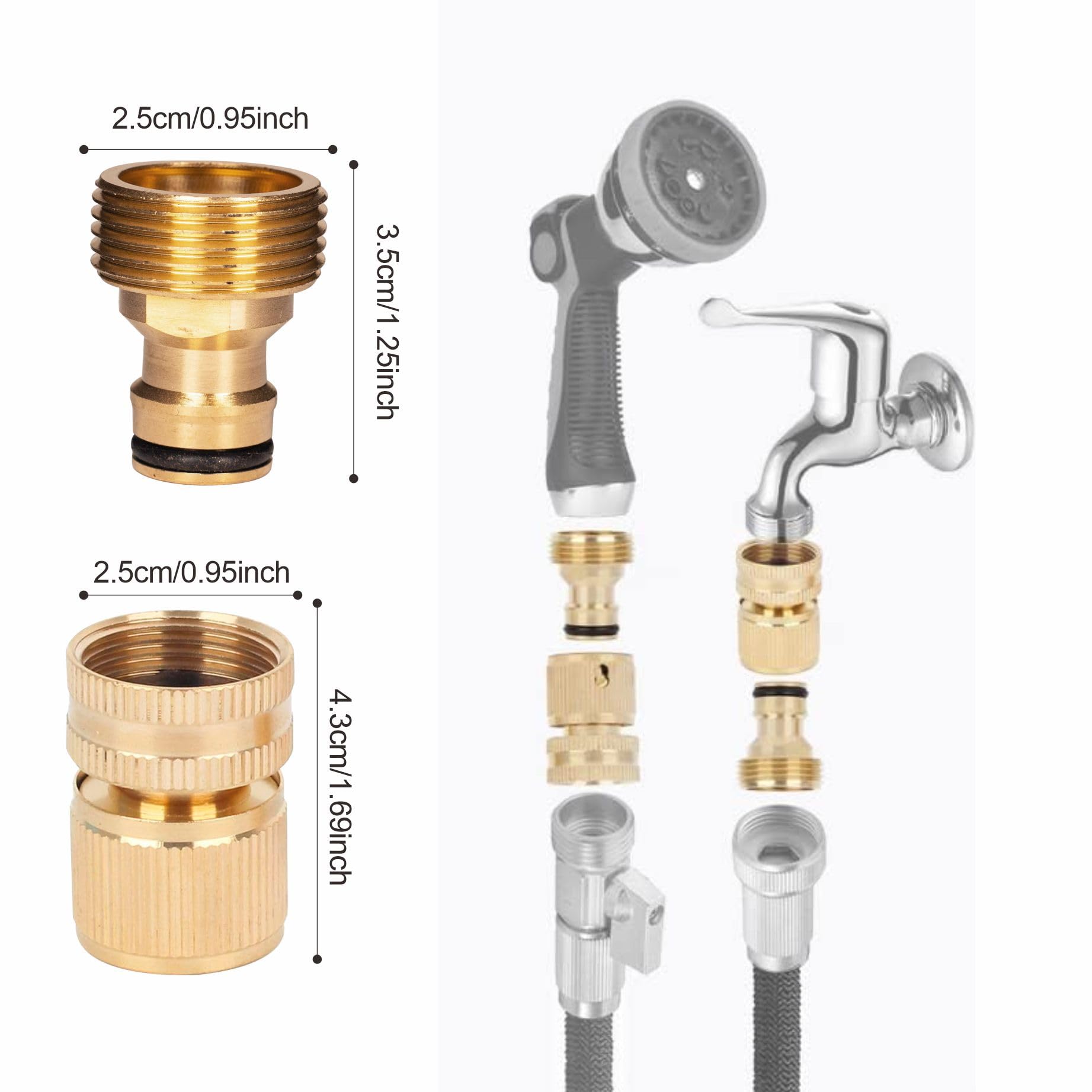 ZSYIULIA Brass Tap Connector, Kitchen Sink & Garden Hose Adapter, Brass Garden Hose Tap Connector - Image 2
