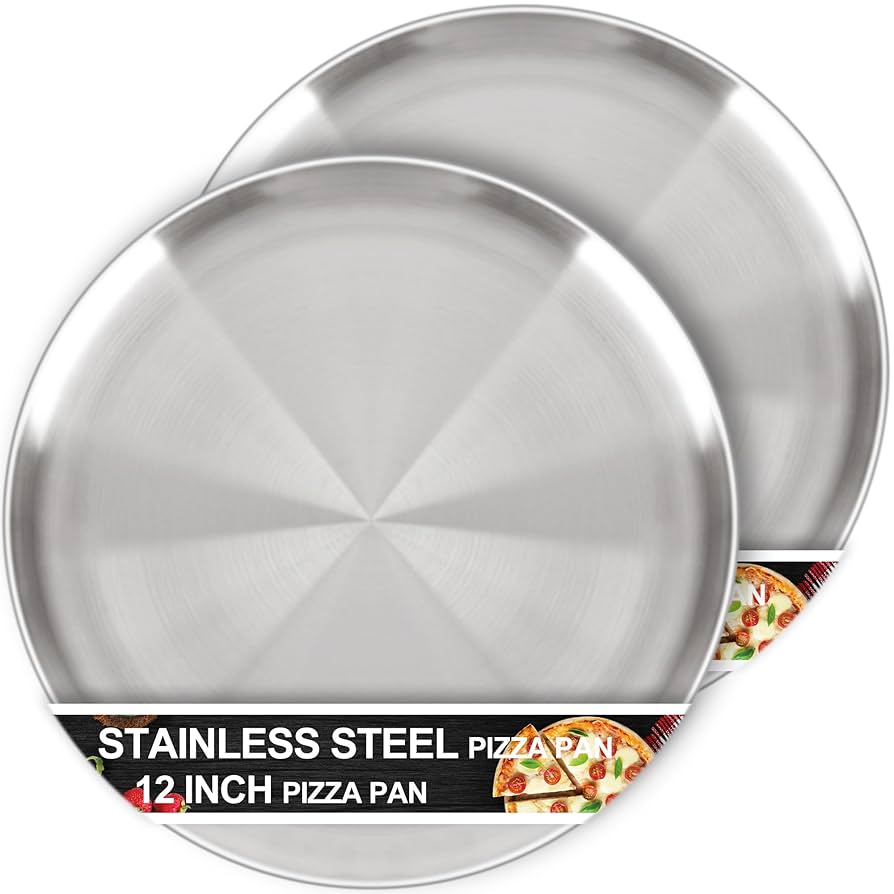 12 Inch Pizza Pan for Oven Set of 2, Non-Stick Stainless Steel Pizza Pans, Sturdy Non-Toxic Round Pizza Tray for Cookie Pizza Pie Cake, Dishwasher Safe & Easy Clean