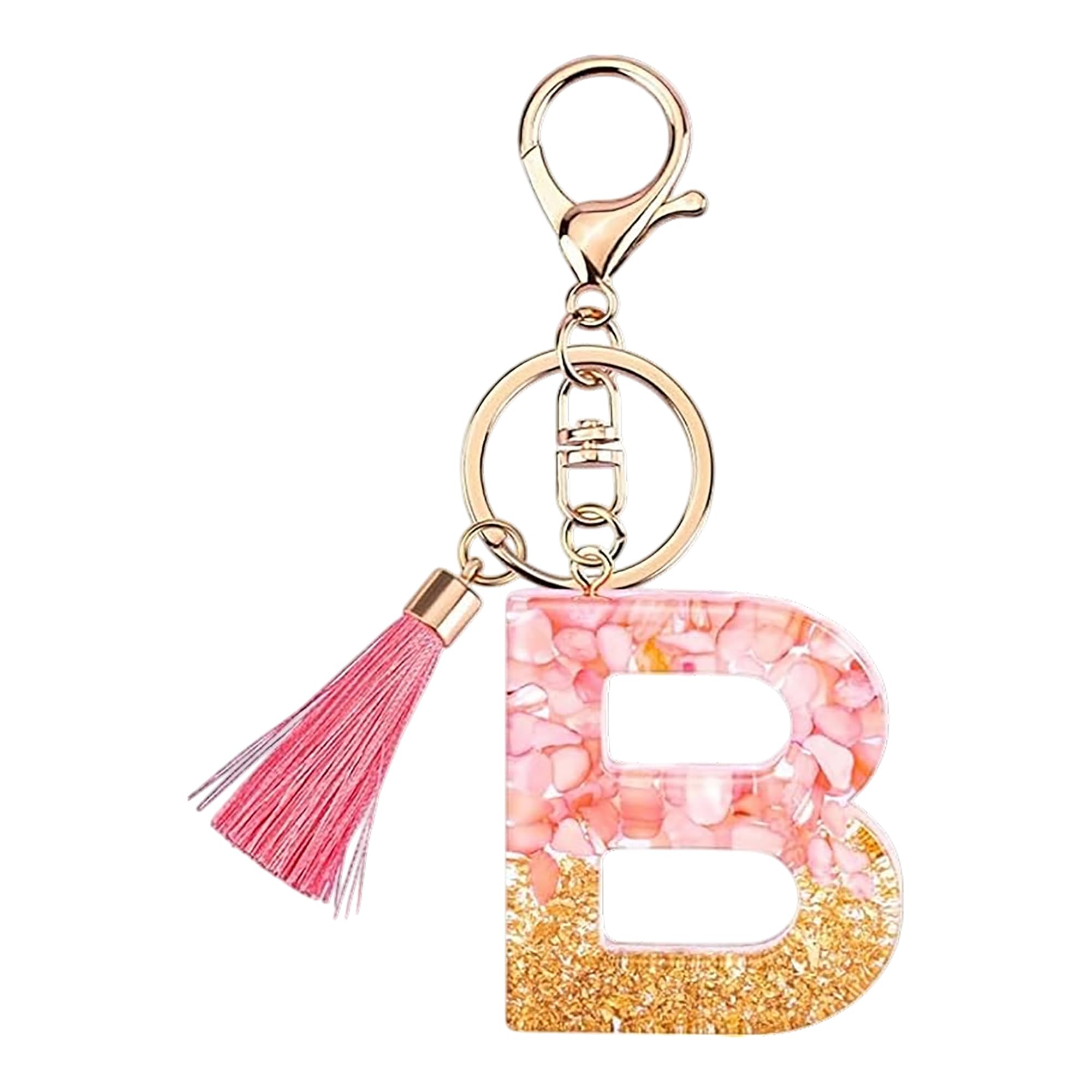 Rohans Pink and Gold Resin Alphabet Initial Letter Keychain, Bag Charm, Key Ring with Lobster Clasp (B)