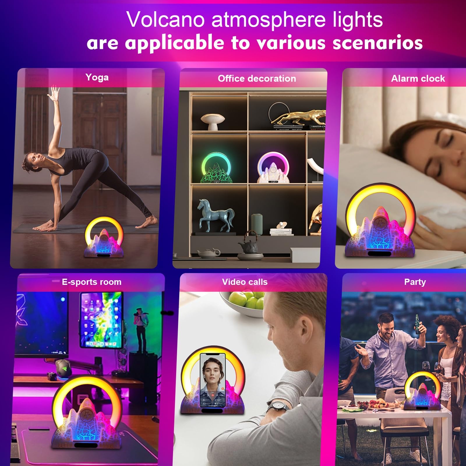 Réveil Lumineux Wake Up Light Sunrise avec Chargeur Sans Fil, Éclairage 16 Millions De Couleurs et Sons Naturels pour Décorer Votre Bureau Ou Votre Chambre à Coucher