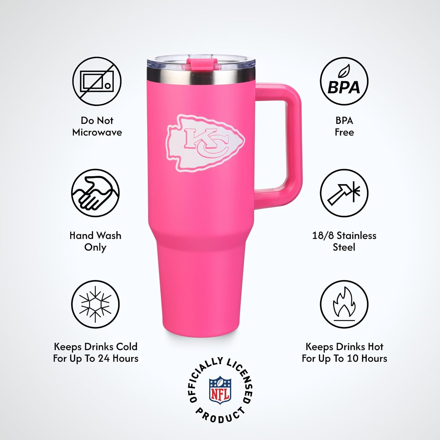 The Memory Company Officially Licensed NFL 40oz Game Day Tumbler - Double Wall Insulated Stainless Steel Travel CupPink, Football Fan Drinkware with Leak-Proof Lid, For Hot & Cold Beverages - Image 5