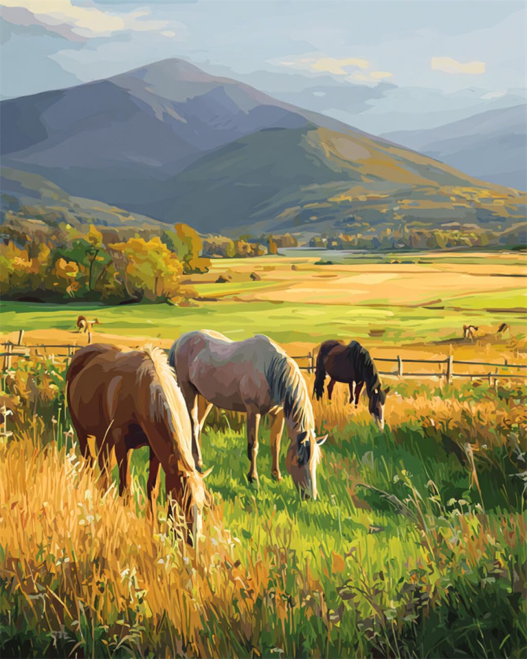 RKFLGEW DIY Embroidery Set Horses and Scenery 50x70cm