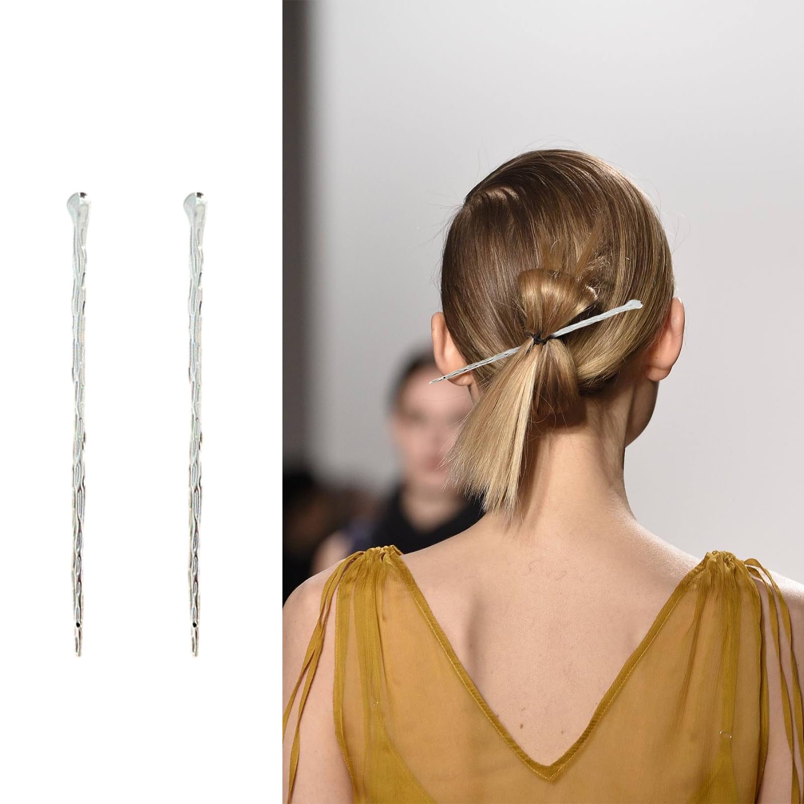 2PCS Alloy Hair Bun Chopsticks - Minimalist Hair Jewelry for Long Thick Hair, Silver, 2 count (Pack of 1) - Image 2