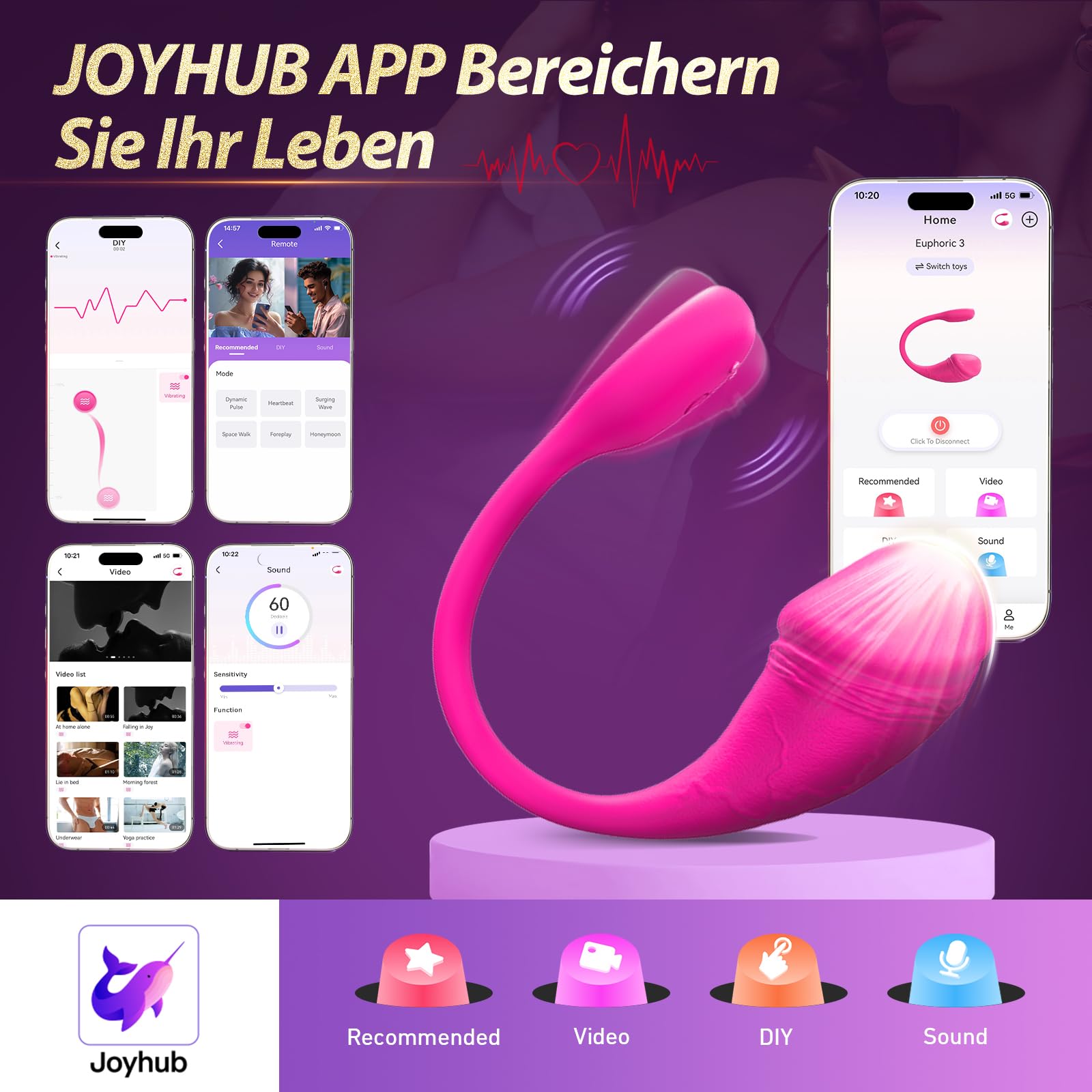 Vibrador, controlable mediante aplicación, 9 niveles de vibración, consolador con función de vibración