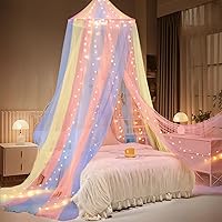 Vista 11 de Dosel de Cama con Luces, Dosel de Cama para Niñas Princesa con Estrellas Luminosas, Cortinas de Cama con Dosel para Camas de Individual a King