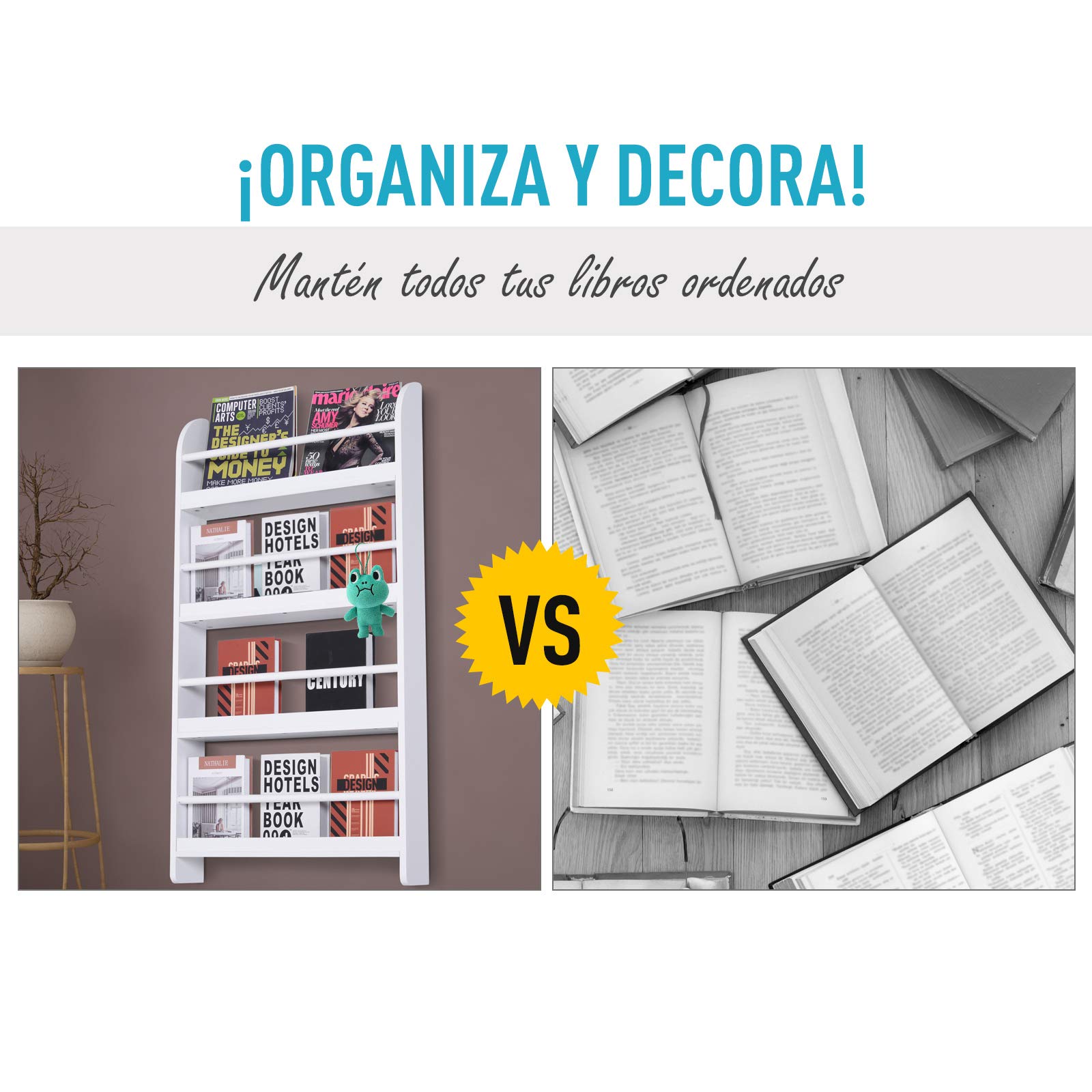 HOMCOM Estantería de Pared de Libros con 4 Estantes Librería Infantil para Hogar Oficina Carga 30kg 59x12x113 cm Blanco