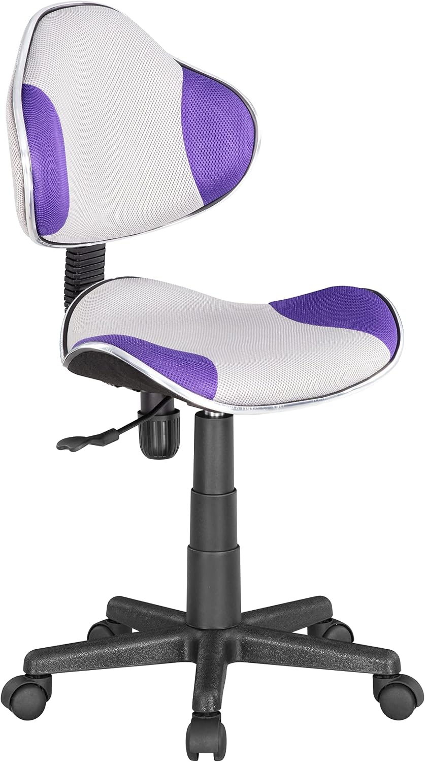 JJS Home Office Low Back Computer Executive Chair, Ergonomic Mesh Chair with Extra Large Base and Pads, Purple/Grey