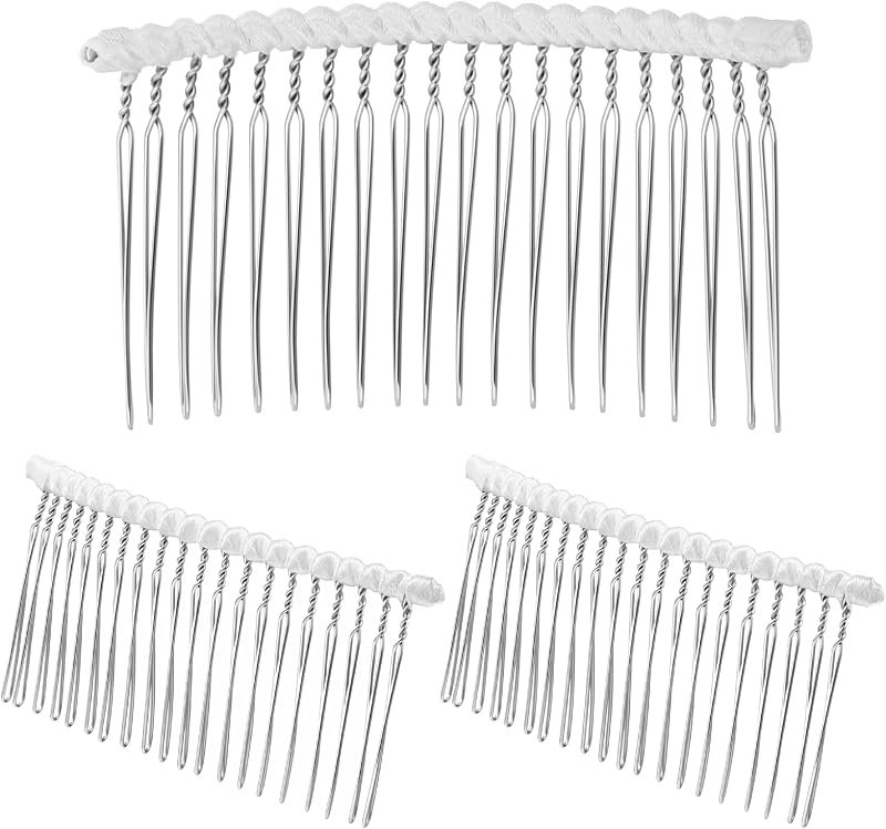 3 Pcs 20 Teeth Ribbon-Wrapped Veil Combs, Extra Long Teeth Bridal Hair Comb, Metal Hair Comb, Twist French Vintage Style Hair Clips, Perfect For Holding Any Long Wedding Veils In Place