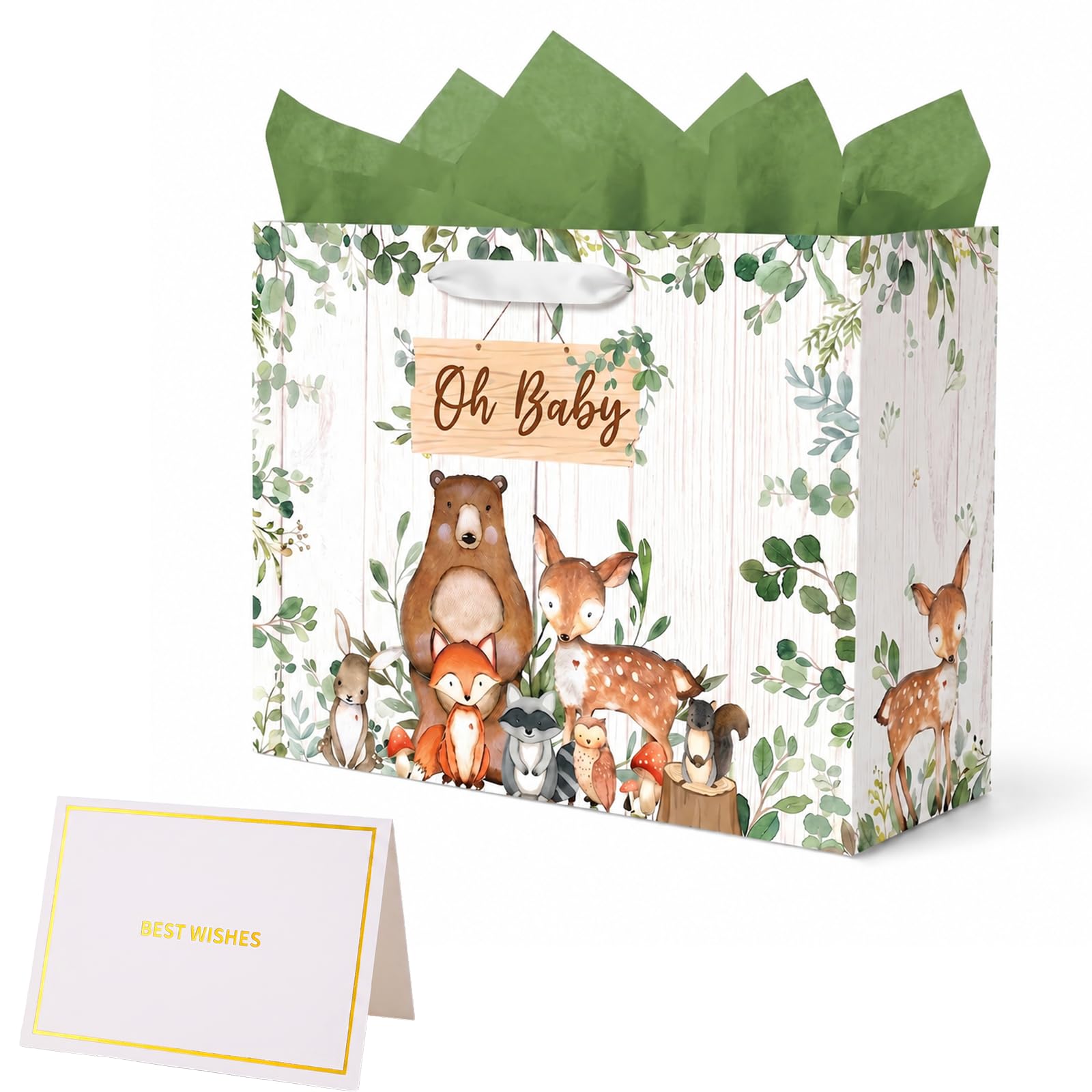 Practical Size Baby Gift Bag with Tissue Paper & Greeting Card – Newborn Gift Bag for Girl or Boy – Present Bag with Handles