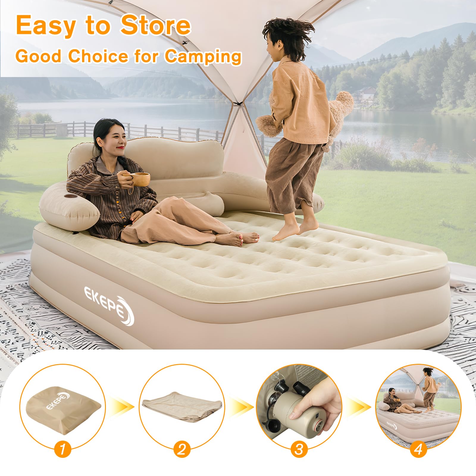 Lit Gonflable 2 Personnes avec Pompe Gonflable Lit de Camp Gonflable Lit D' invité Pliable Parfait pour Les Voyages et Le Camping(191 * 99 * 58cm