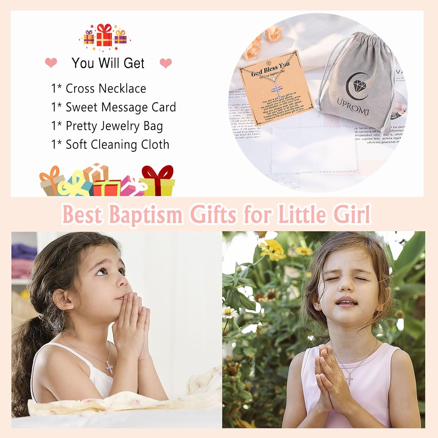 UPROMI Cross Necklace for Girls, Back to School Baptism Gifts for Daughter Granddaughter Niece Goddaughter - Image 6