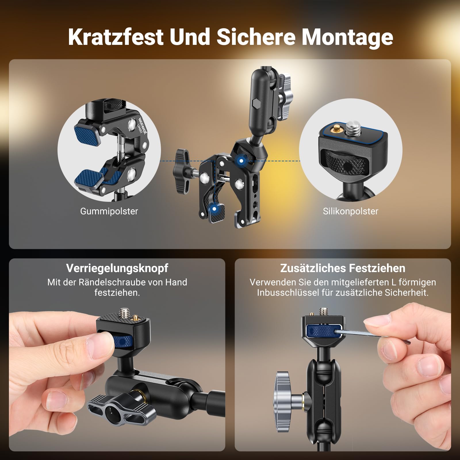 NEEWER 22" Magic Arm mit Klemme, Überkopf Tischkamera Telefonhalterung mit Doppel Kugelkopf Gelenkarm, 1/4" 3/8" Gewinde, Telefonhalter kompatibel mit iPhone DSLR Action Kamera Videoleuchte, UA057