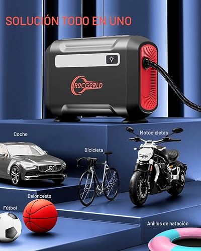 Miniatura 8 de Compresor de aire portátil para inflado de neumáticos R8, compresor de aire portátil de 12 V CC con pantalla digital doble grande, inflado 3 veces