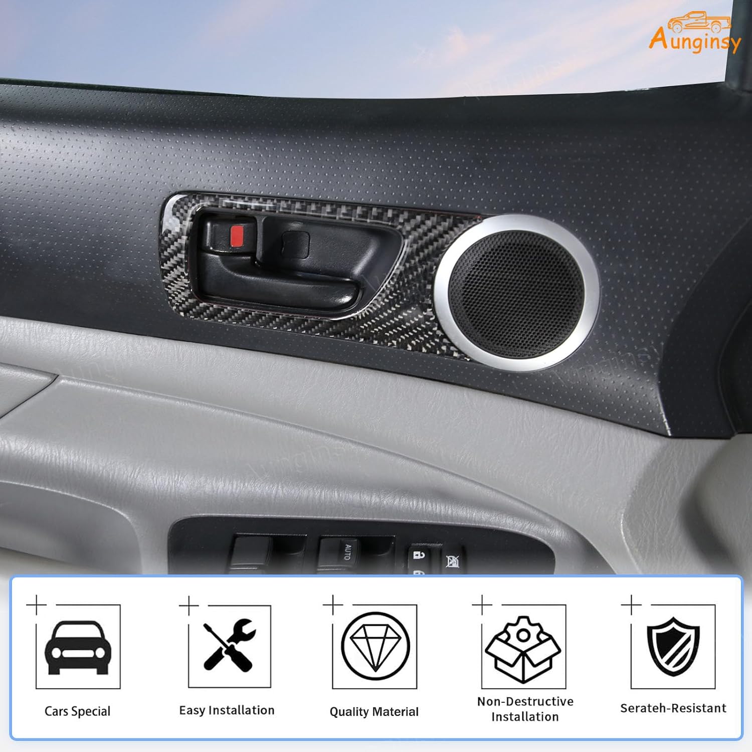 Aunginsy Car Inner Door Handle Panel Frame Trim Compatible with Toyota Tacoma 2006-2015 Pickup Truck Front Rear Side Door Handle Panel Look Decorative Cover Protective Sticker Interior Accessories