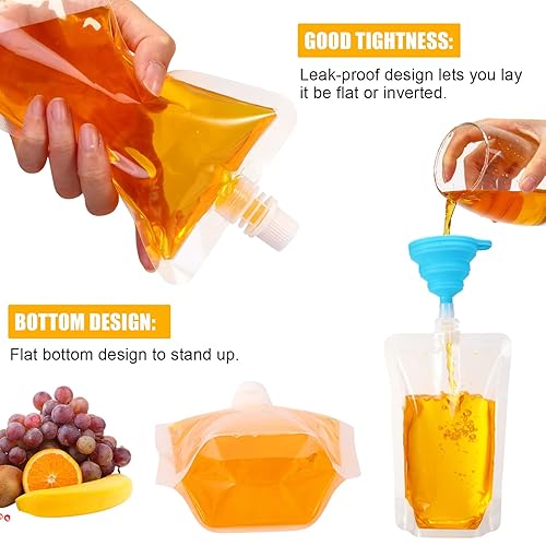 Miniatura 2 de Patelai 300 bolsas de plástico para líquidos, bolsas reutilizables para jugos, bolsas de viaje a prueba de fugas de agua a granel con embudo de