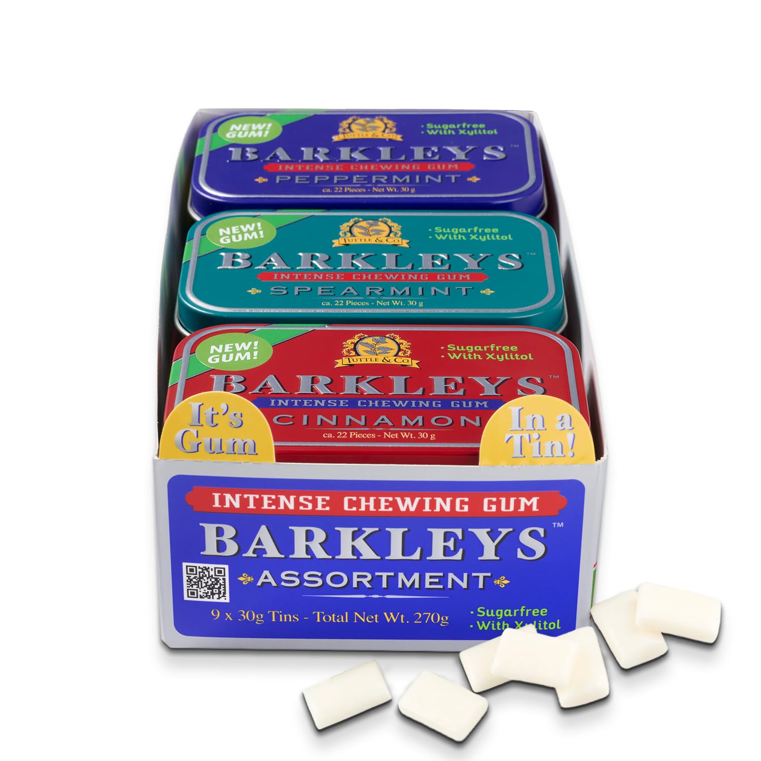 Barkleys Sugar Free Gum Variety Pack - Xylitol Gum Assortment of Peppermint, Spearmint & Cinnamon-Breath Refreshing & Long-lasting Flavor- Barkleys Gum Variety Pack ,Keto, Vegan-9 Pack (270g, 198 gums)