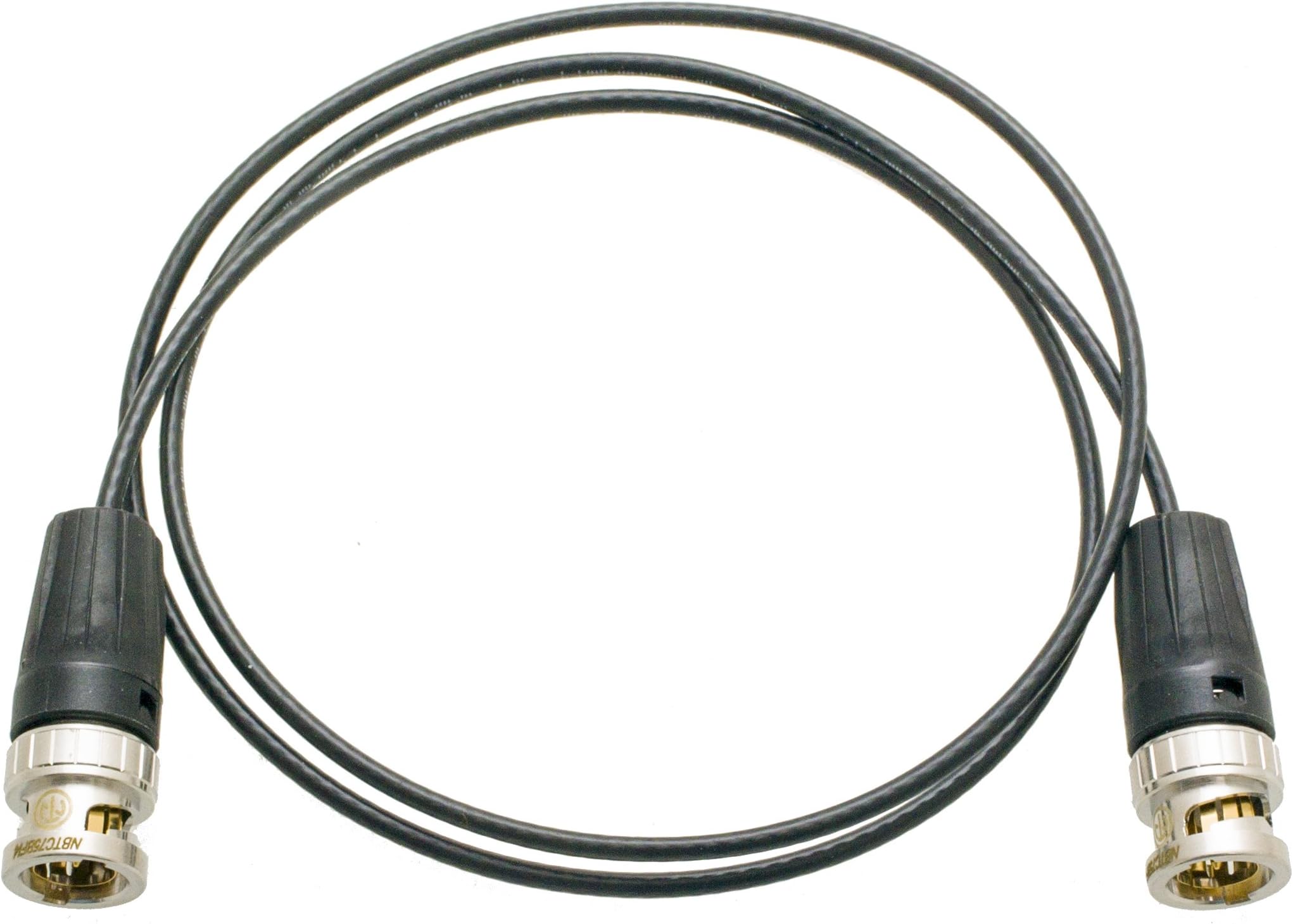 Black   cap  1.5m Beldon 179DT thin Digital Video Cable terminated with Neutrik Rear Twist NBTC75BF14 Male  BNC  plug at each end.