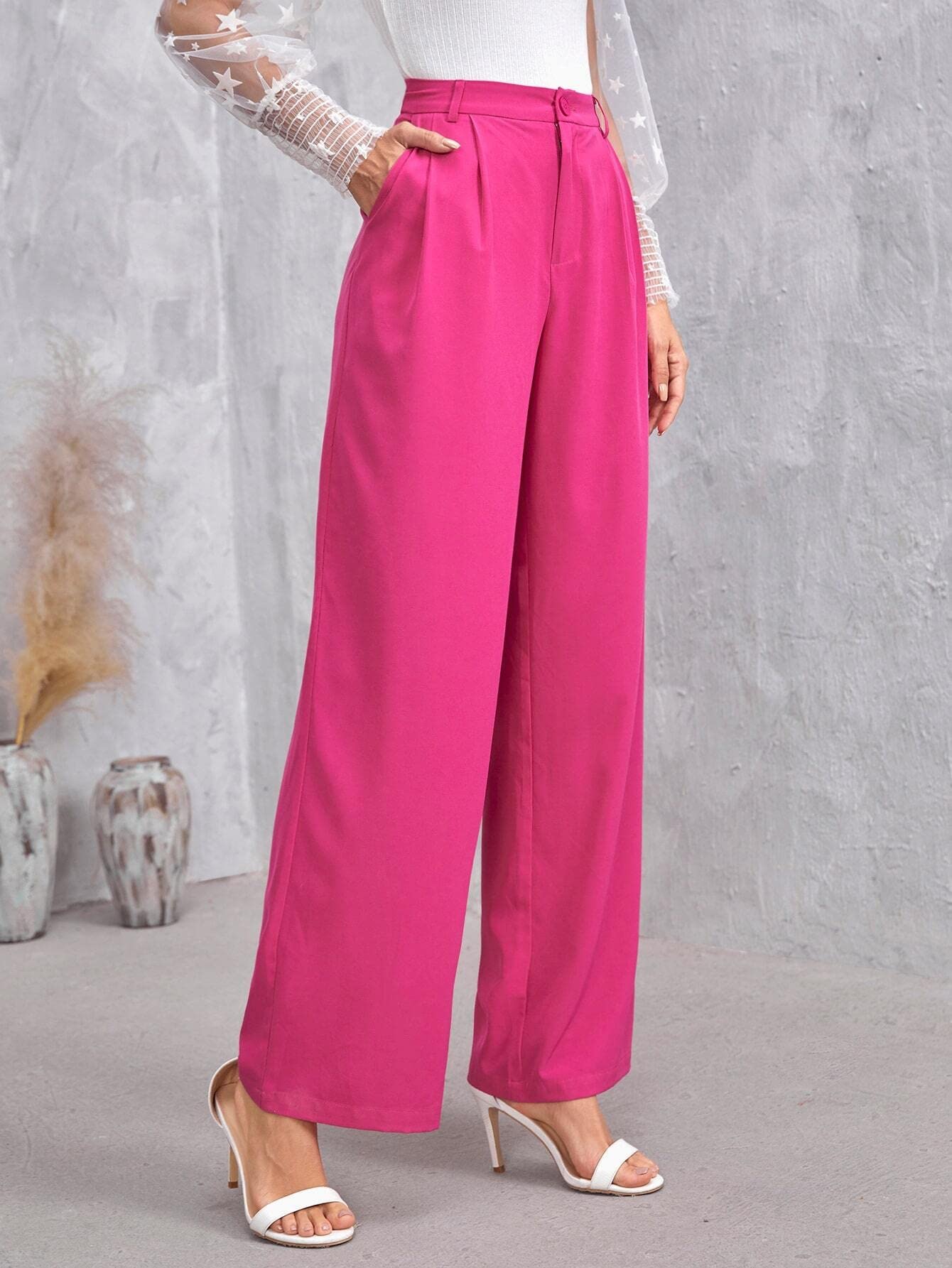LIHANA Womens Summer Casual Pants Solid Zip Up Straight Leg Pants for Business Work Holiday
