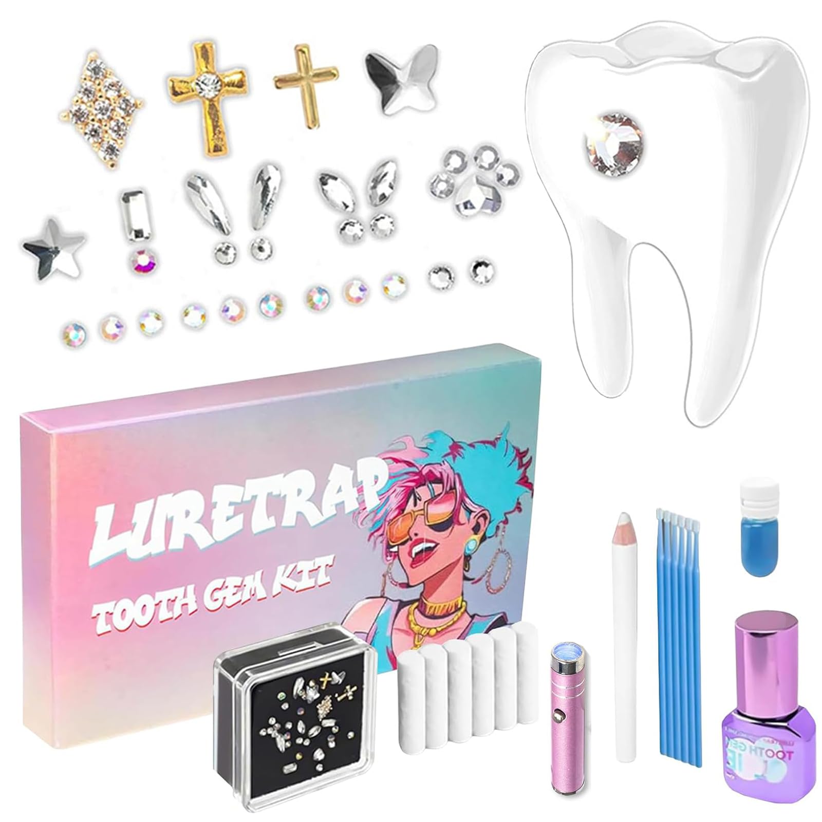 30 Stück Tooth Gem Kit Zahnstein Schmuck DIY Set - Edelstein Zahnschmuck Für Reflektierende Zahnverzierungs Dekoration