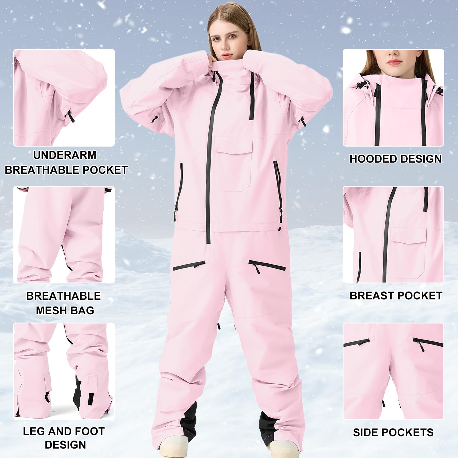 HOUZONIY Mono de esquí de una sola pieza para mujer, traje de esquí, traje de esquí, mono para mujer, snowboard, esquí, deportes al aire libre