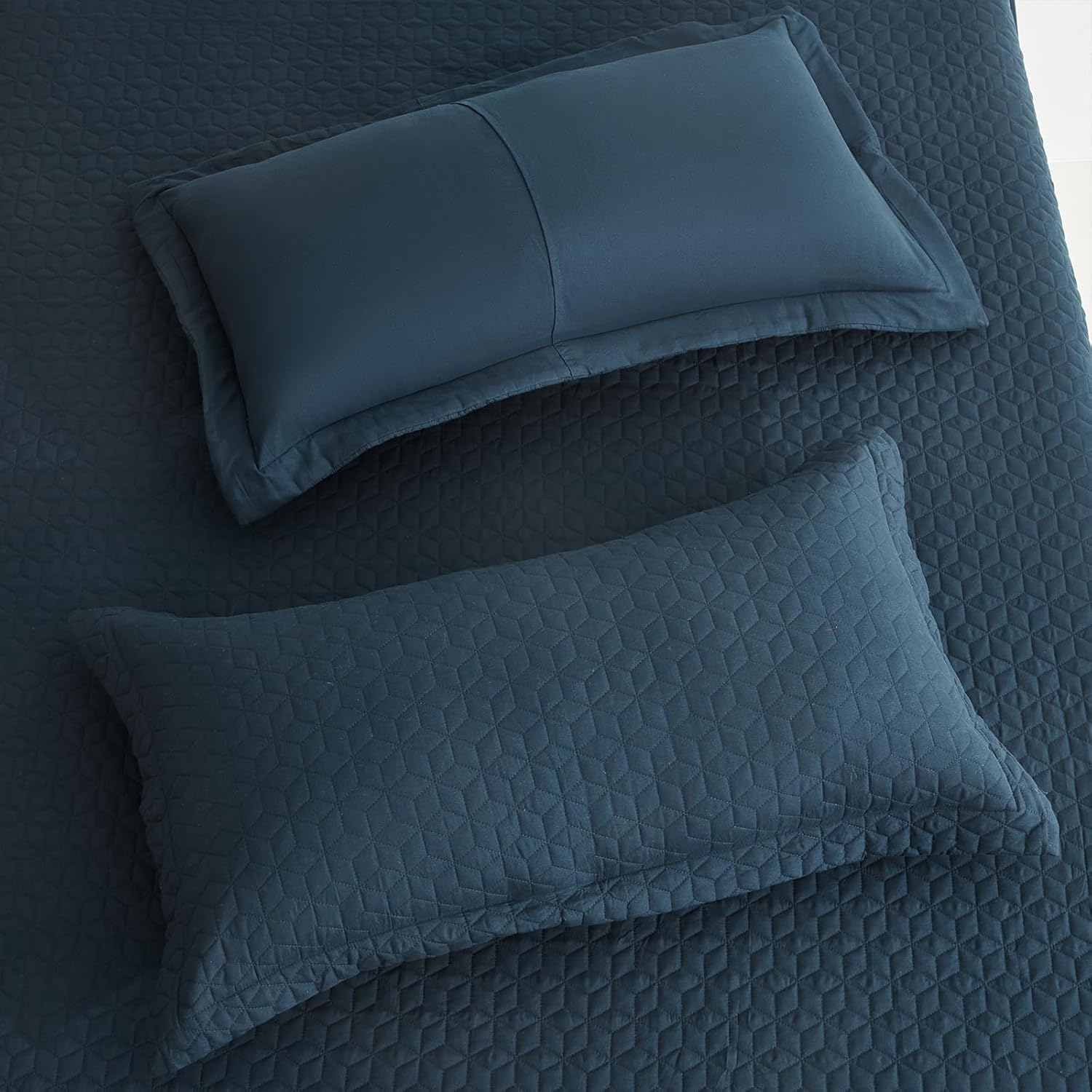 Oversized King Bedspread 128x120 Extra Wide, Modern & Contemporary Look, Lightweight Bedding Cover, Reversible, 5 Piece, 100% Microfiber, Navy Blue - Image 8