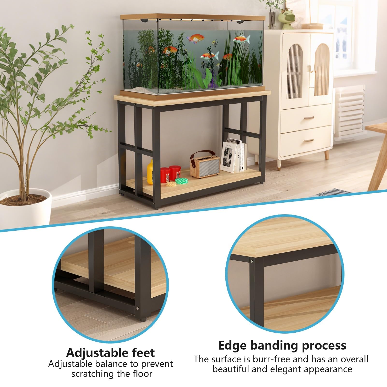 Soporte para Acuario de 2 Niveles con Almacenamiento, Soporte Metálico para Acuario con Patas Ajustables, Soporte para Tanque de Reptiles Para Oficina en Casa(Blanco,100x50x70cm)